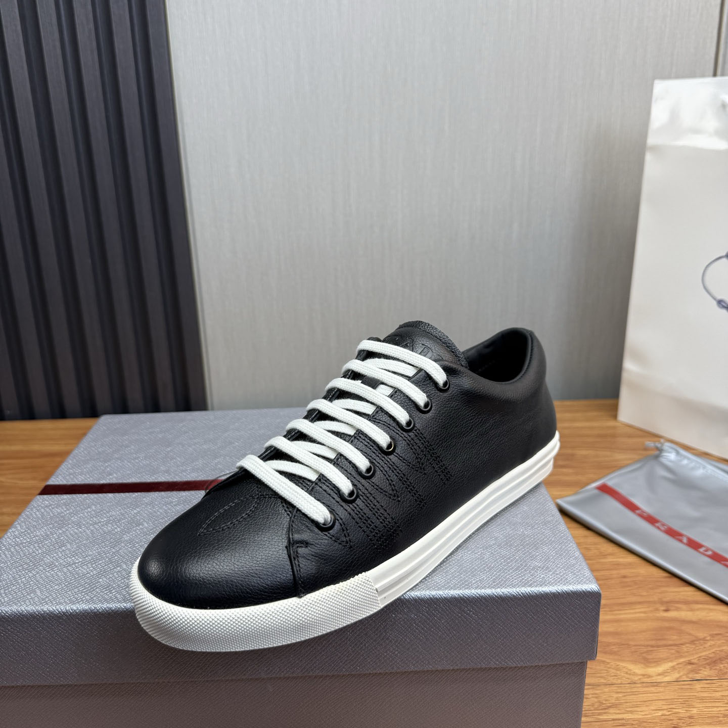 Prada Aged-Effect Lace-Up Low-Top Sneakers - DopestKickz