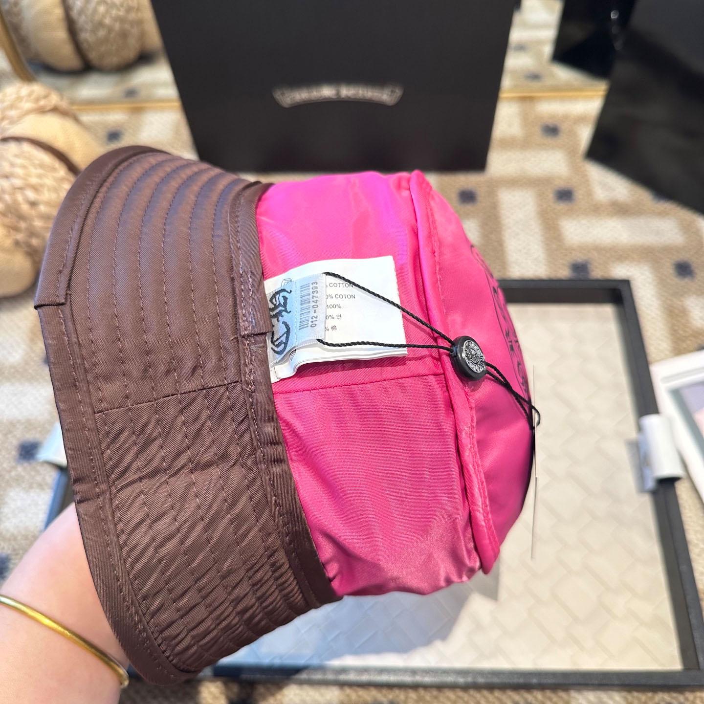 Chrome Heart Pink Leather Cross Patch Brown Bucket Hat - DopestKickz