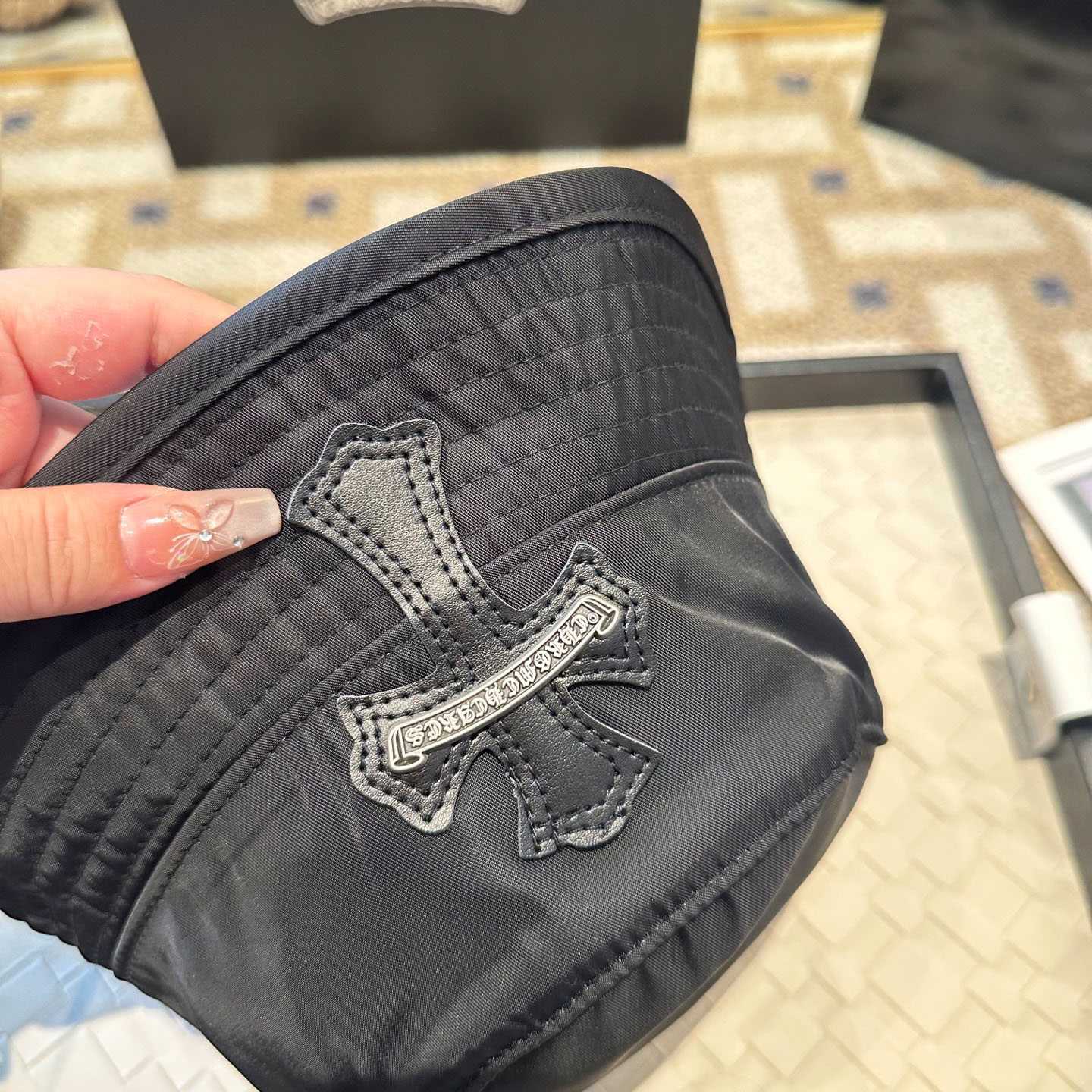 Chrome Heart Cross Patch Chum Bucket Hat In Black - DopestKickz