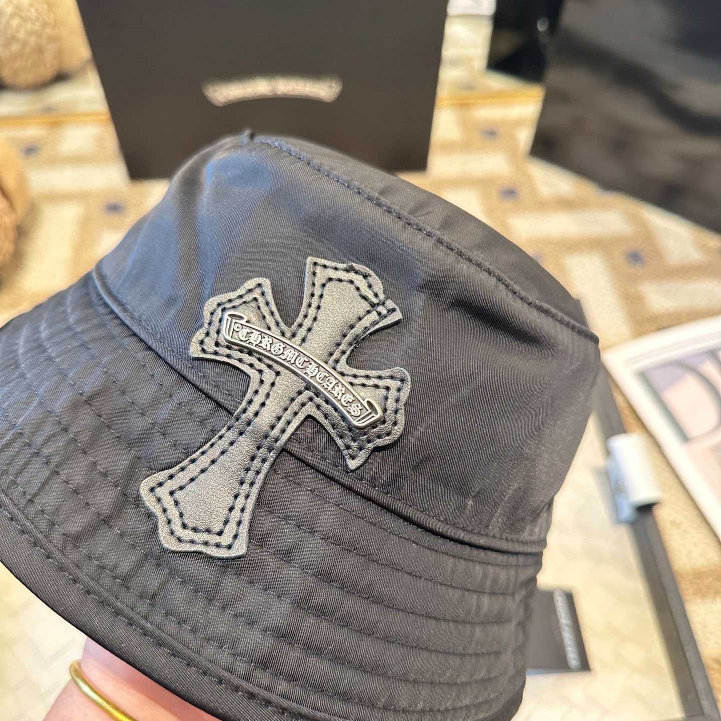 Chrome Heart Cross Patch Chum Bucket Hat In Black - DopestKickz