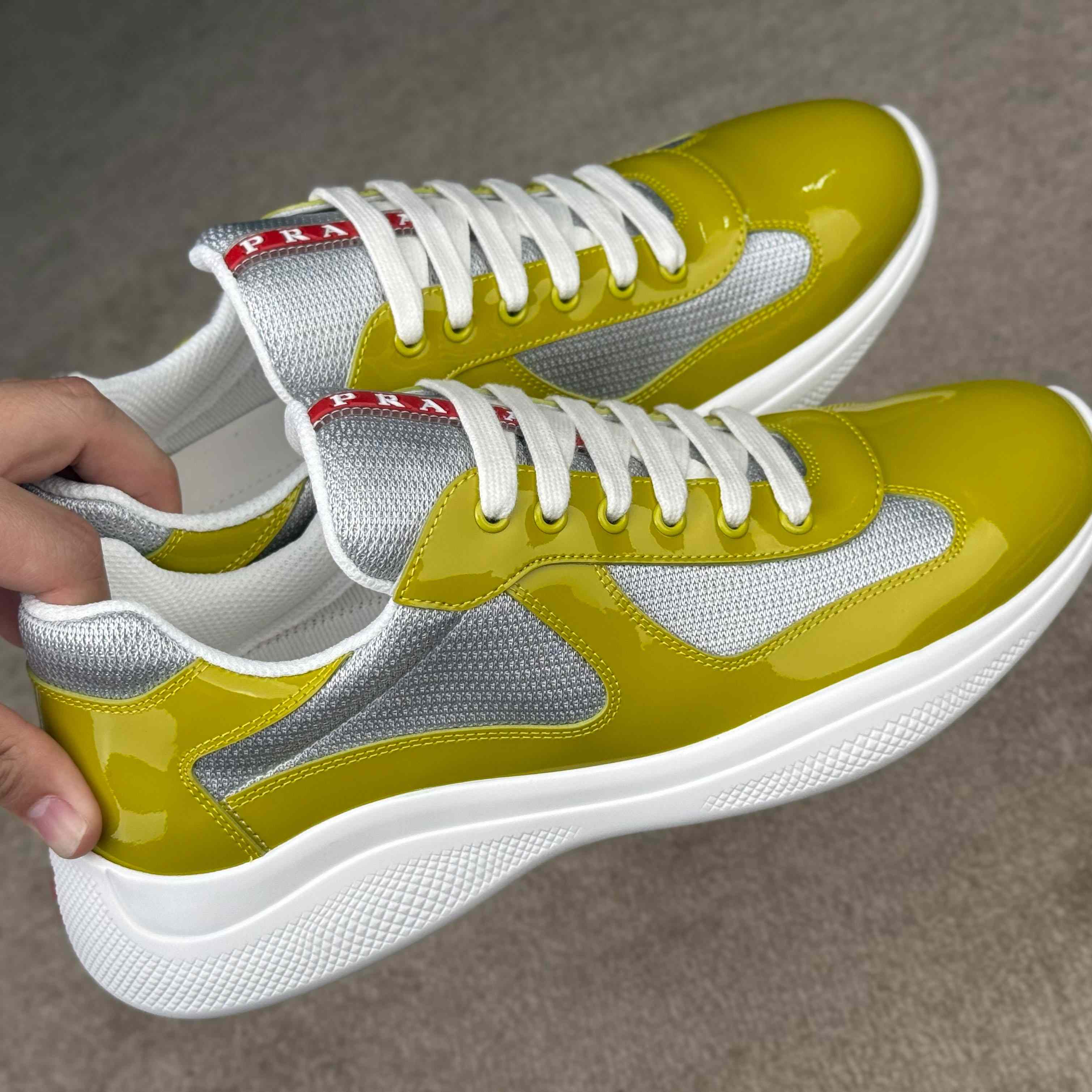 Patent Leather And Technical Fabric Prada America's Cup Sneakers - DopestKickz
