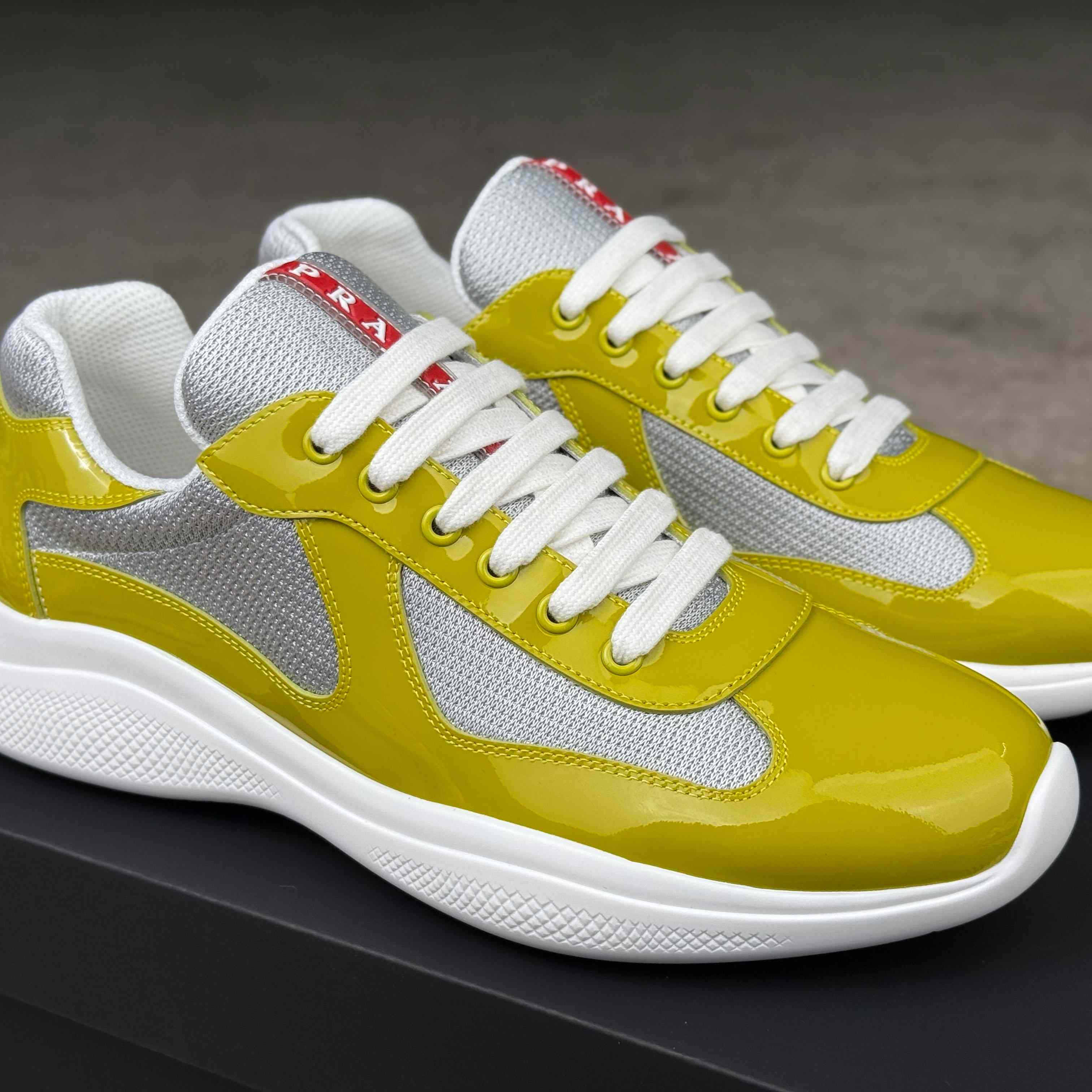 Patent Leather And Technical Fabric Prada America's Cup Sneakers - DopestKickz