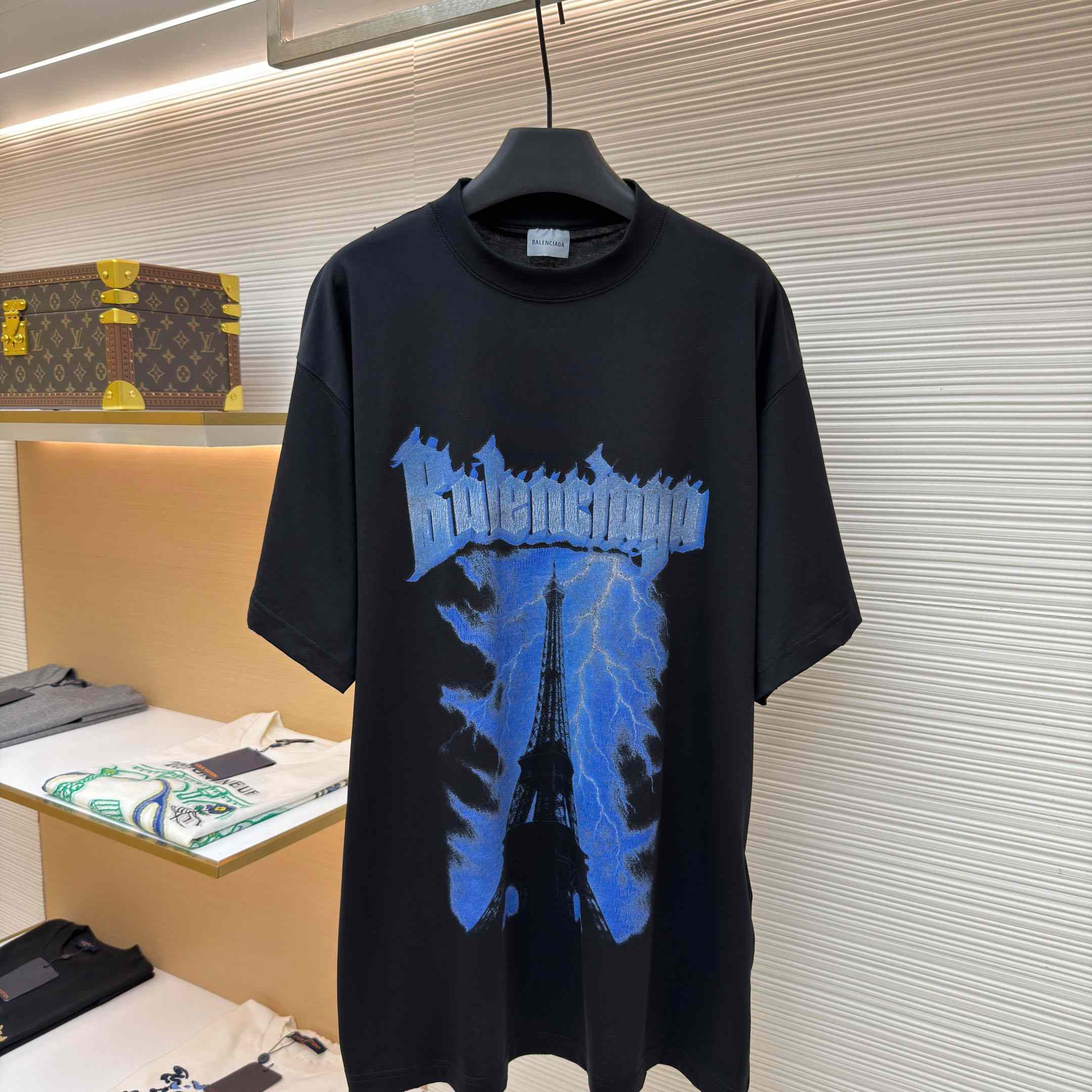 Balenciaga Paris Thunderstorm Oversized T-shirt In Black - DopestKickz