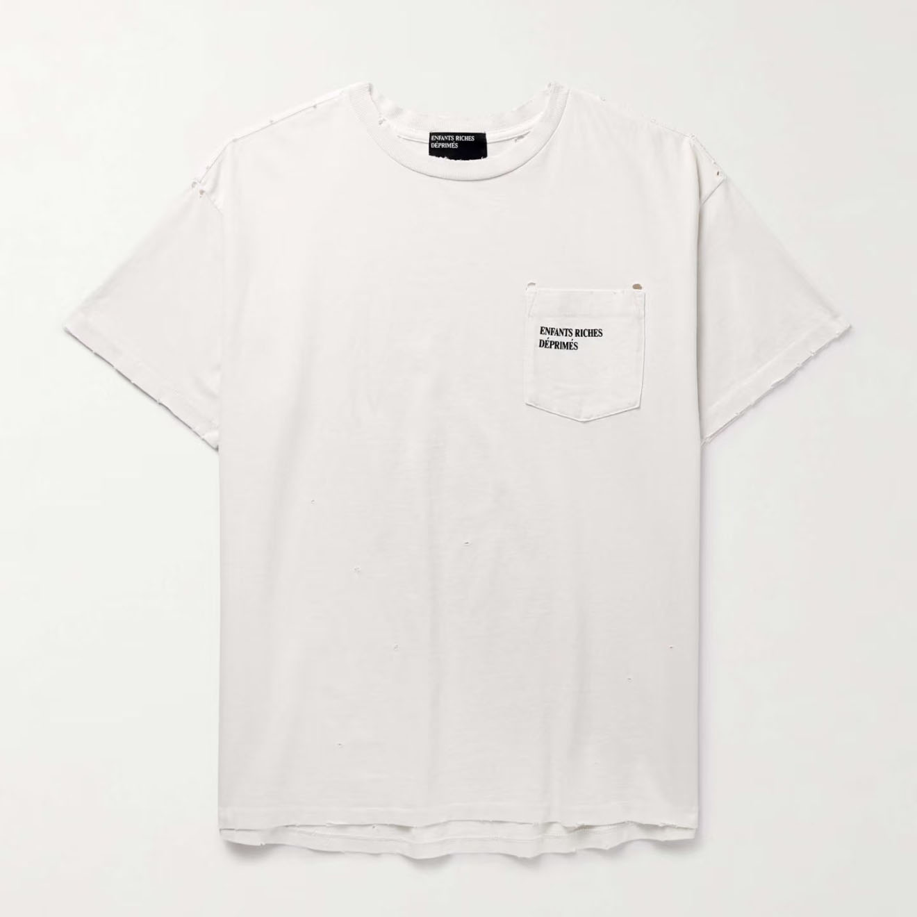 Enfants Riches Déprimés  Distressed Logo-Print Cotton-Jersey T-Shirt - White - DopestKickz