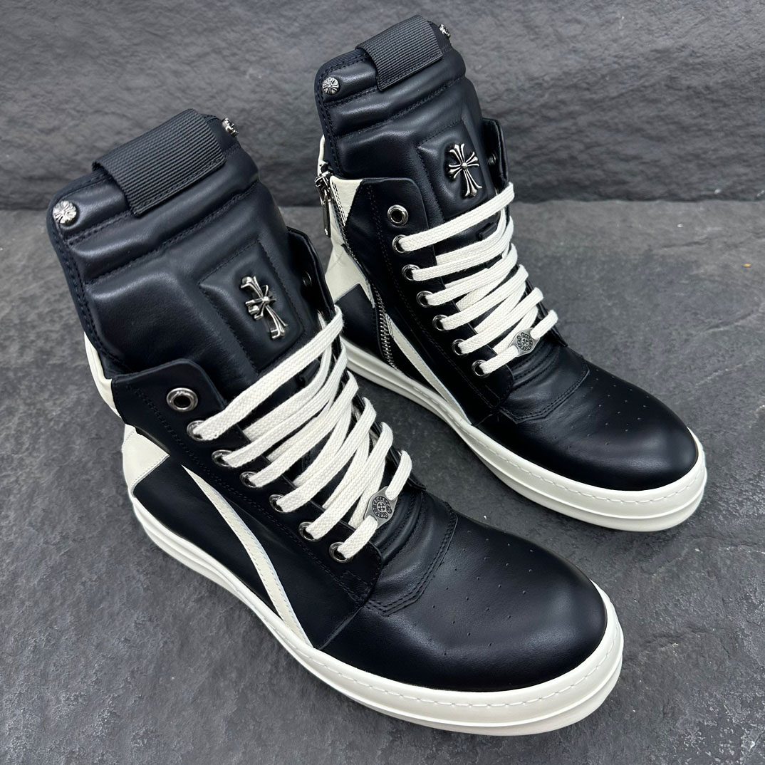 Rick Owens Chrome Hearts x Rick Owens Geobasket High 'Black' - DopestKickz