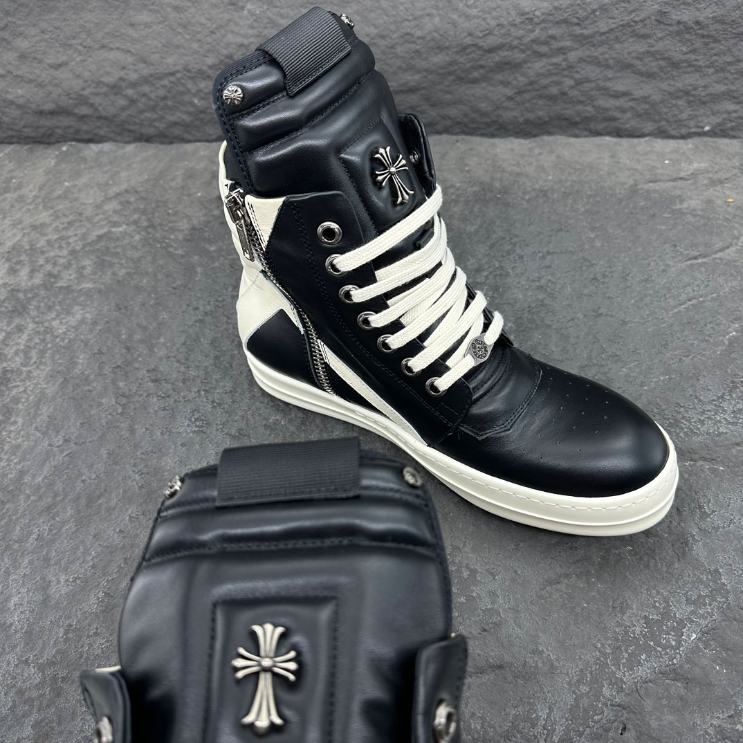 Rick Owens Chrome Hearts x Rick Owens Geobasket High 'Black' - DopestKickz