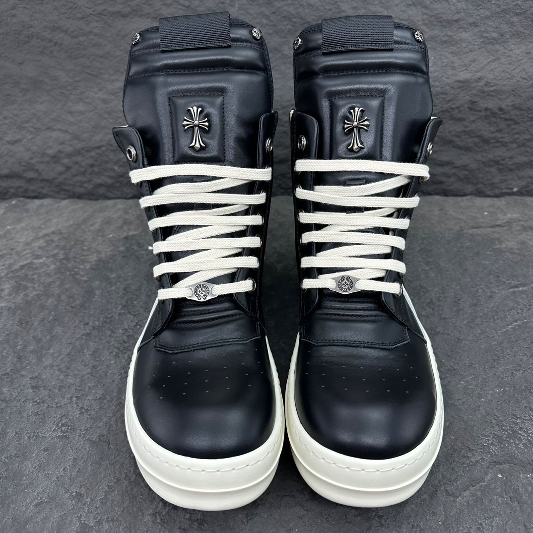 Rick Owens Chrome Hearts x Rick Owens Geobasket High 'Black' - DopestKickz