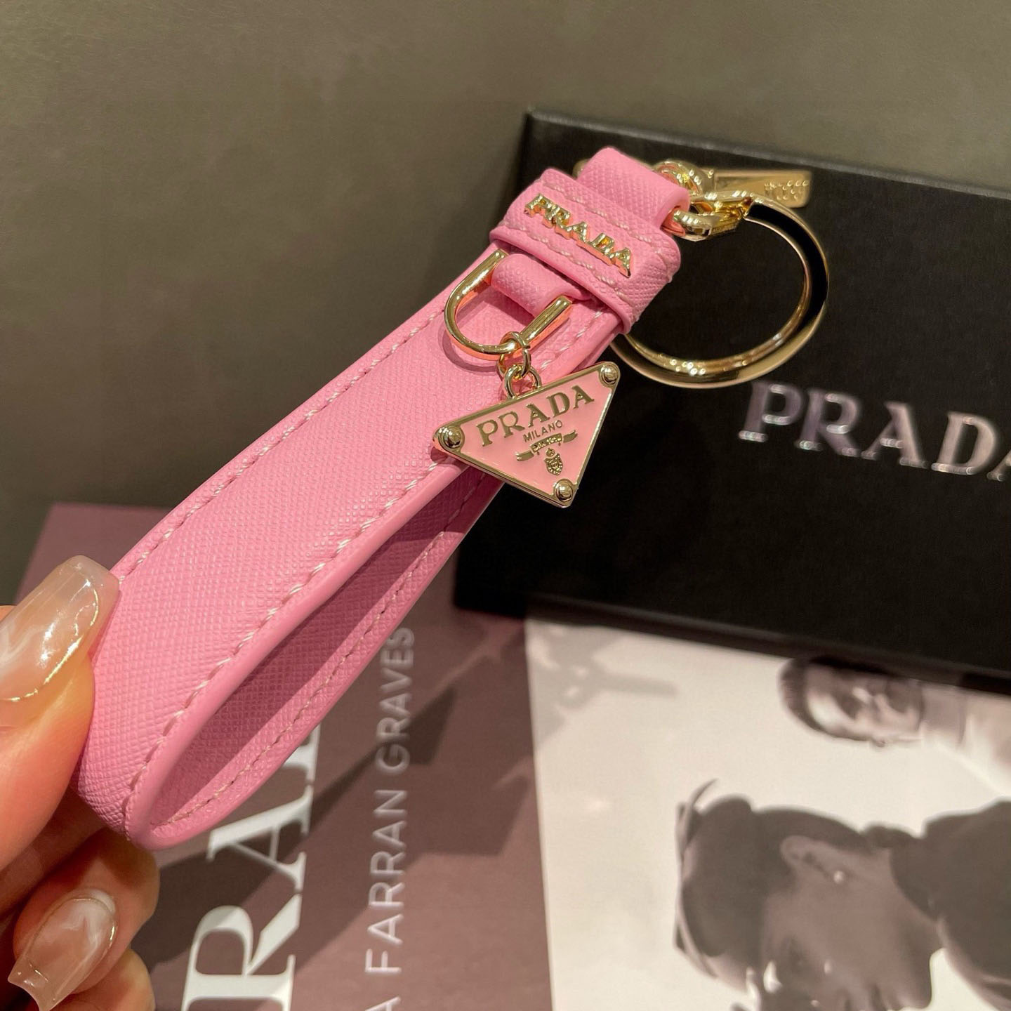 Prada Saffiano Leather Keychain - DopestKickz