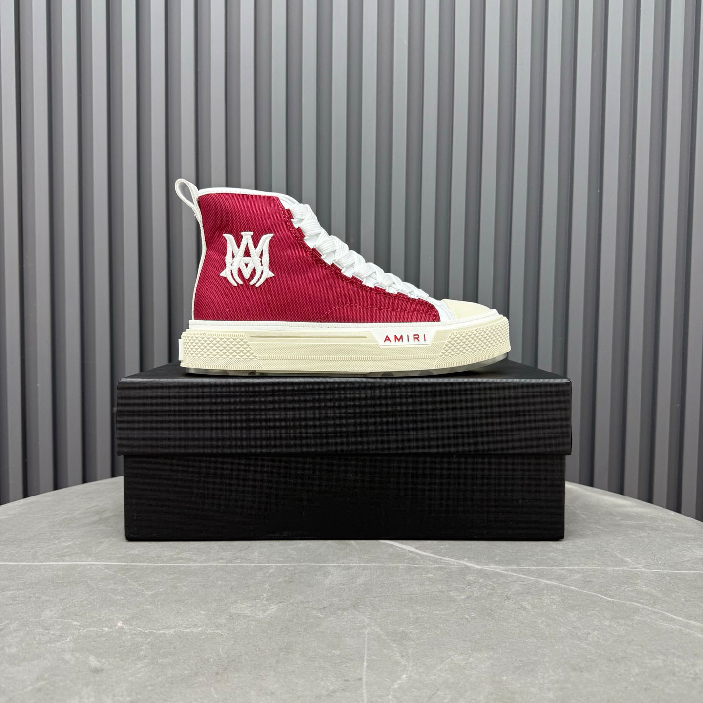 Amiri Burgundy Court Hi Sneakers - DopestKickz