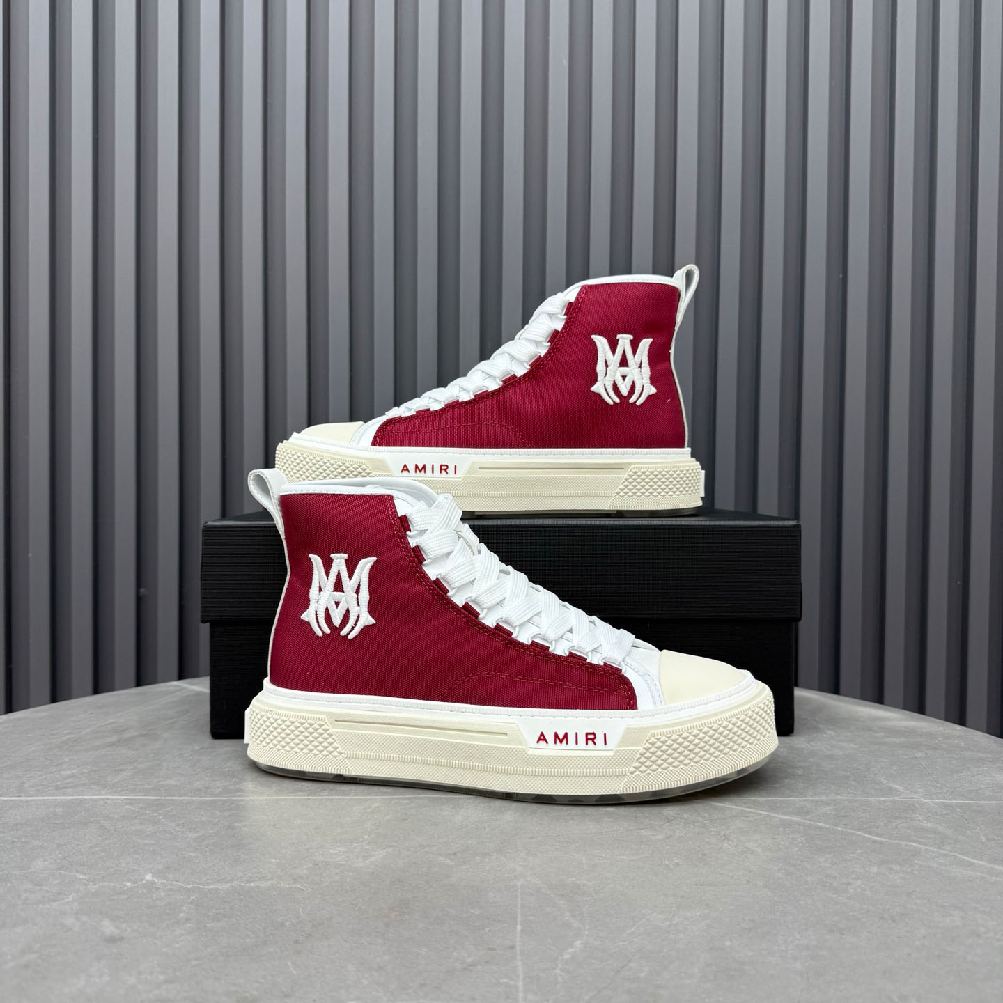 Amiri Burgundy Court Hi Sneakers - DopestKickz