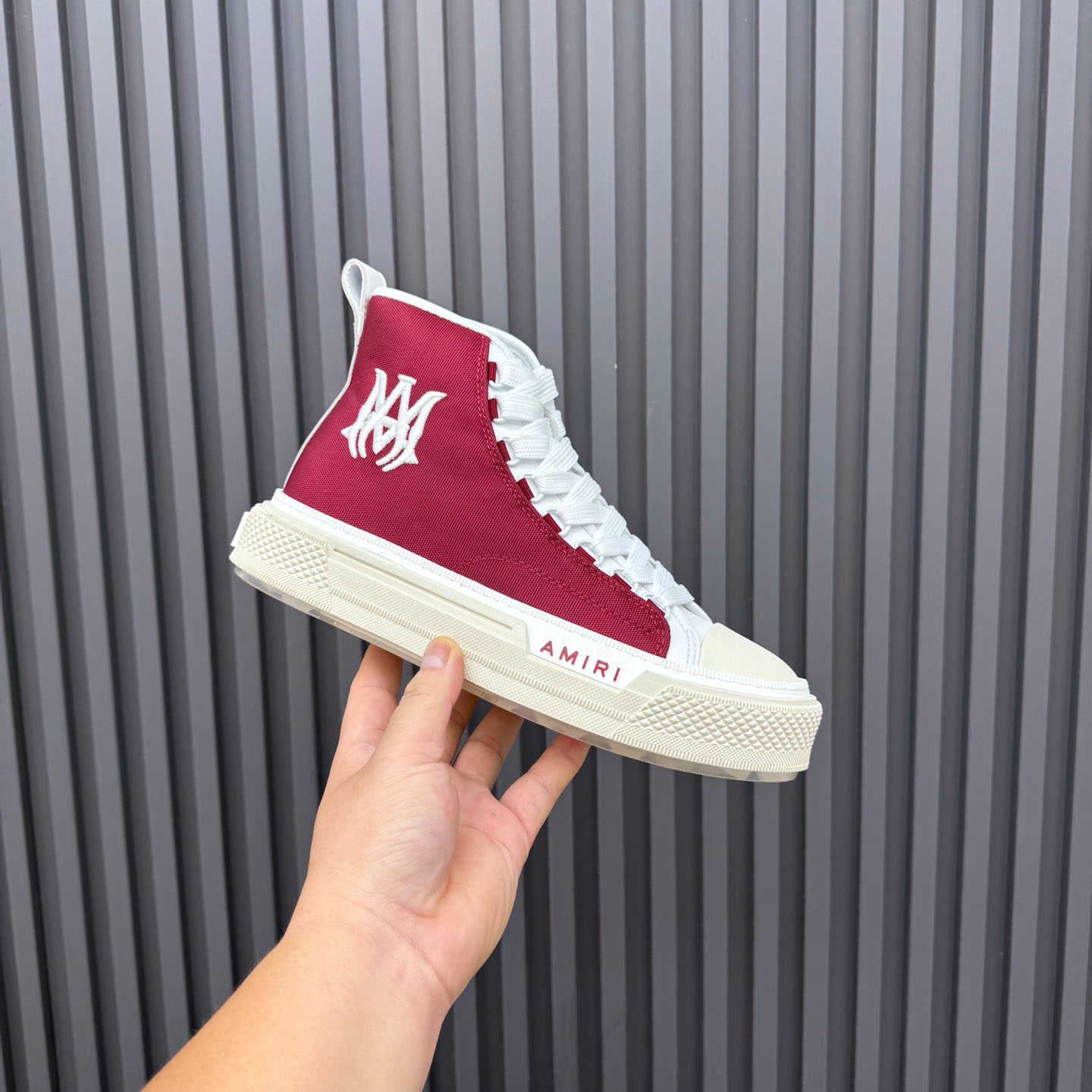 Amiri Burgundy Court Hi Sneakers - DopestKickz