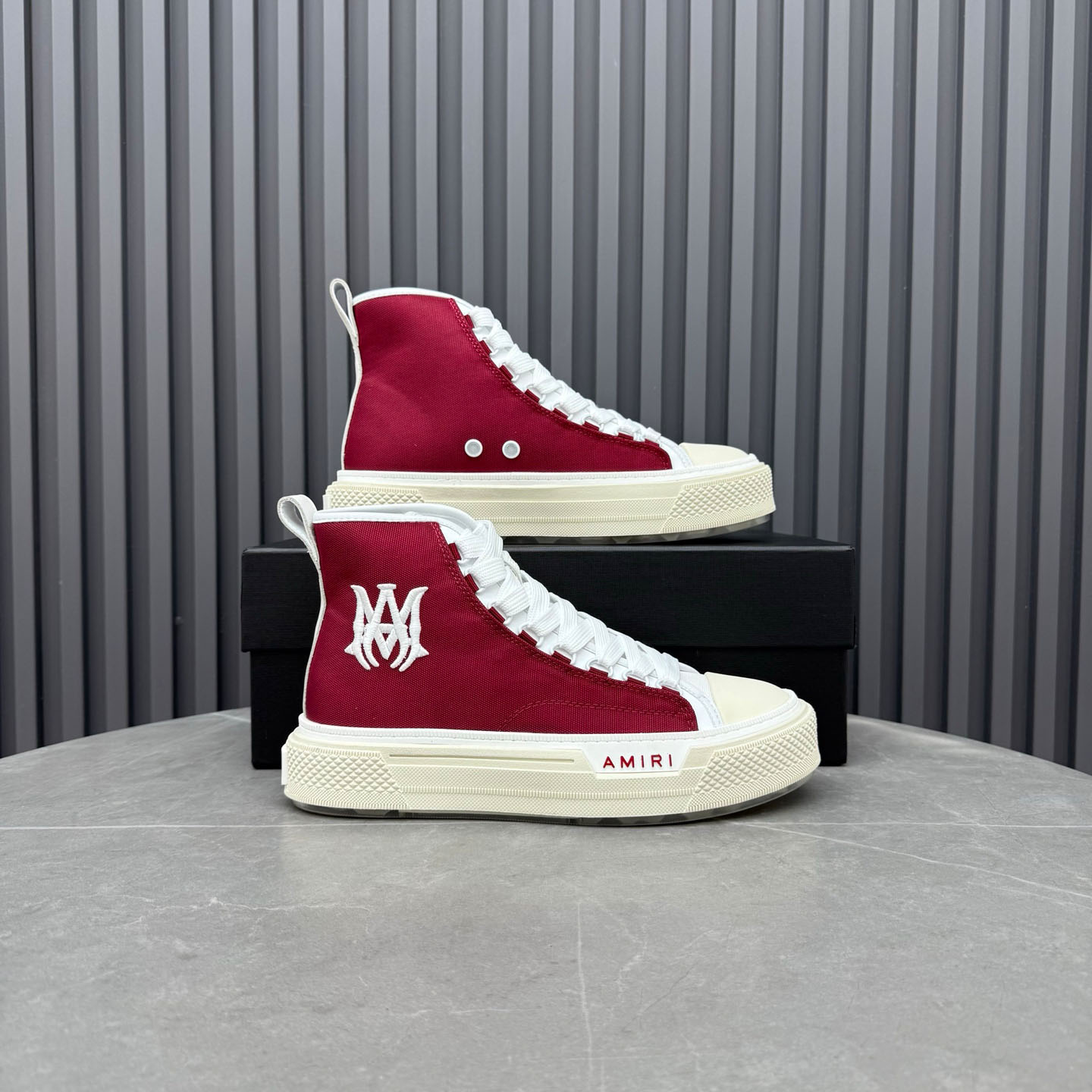 Amiri Burgundy Court Hi Sneakers - DopestKickz