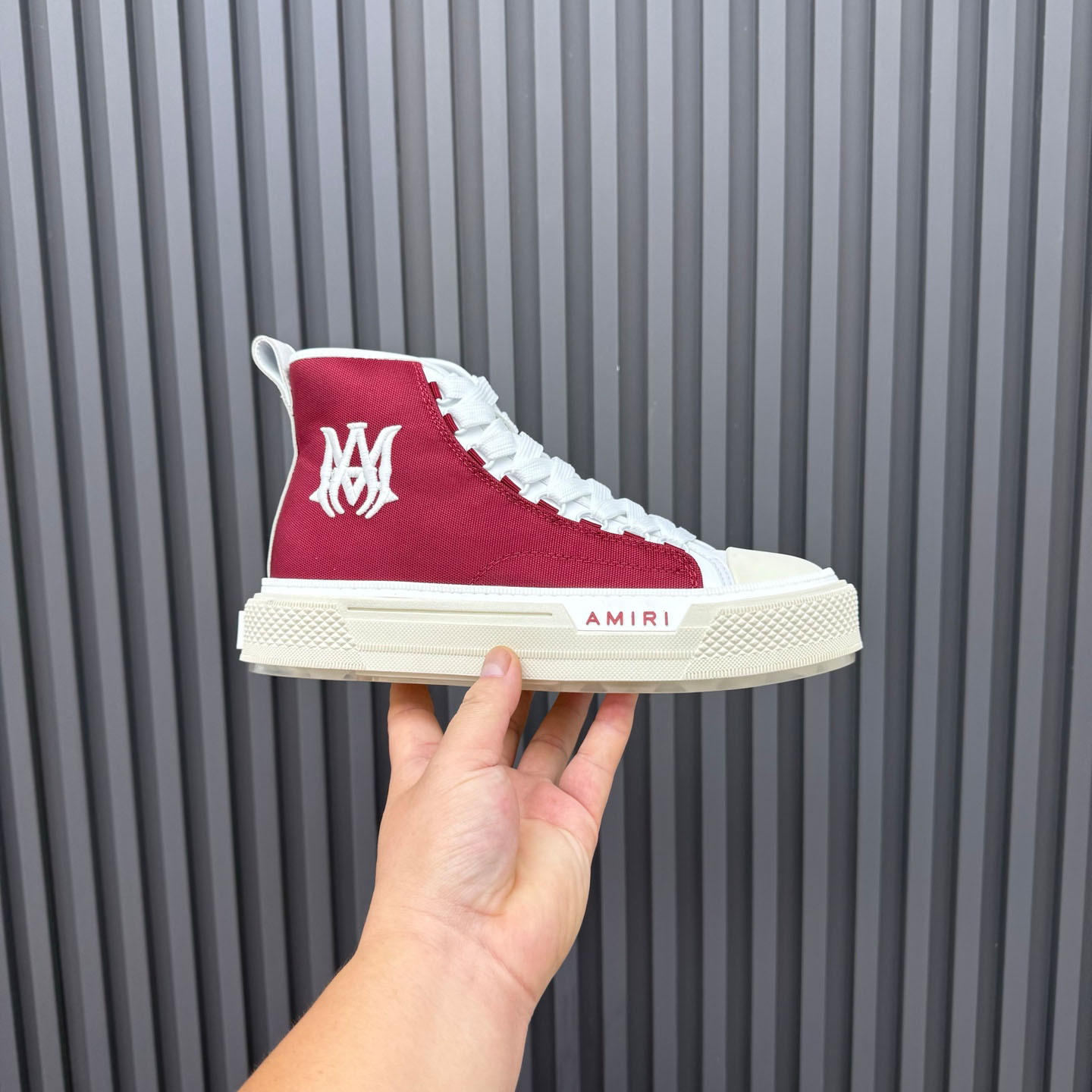 Amiri Burgundy Court Hi Sneakers - DopestKickz