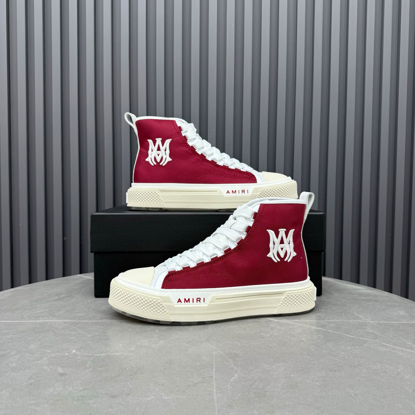 Amiri Burgundy Court Hi Sneakers - DopestKickz