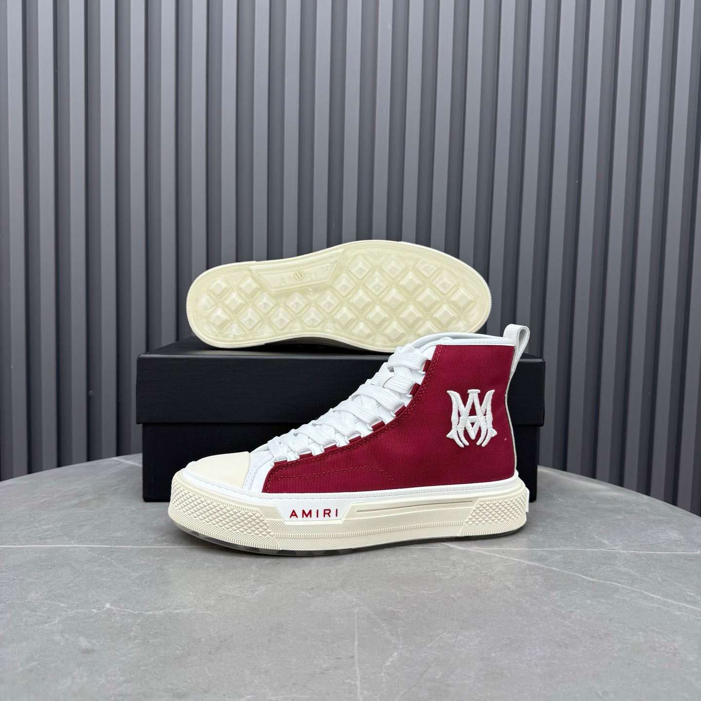 Amiri Burgundy Court Hi Sneakers - DopestKickz