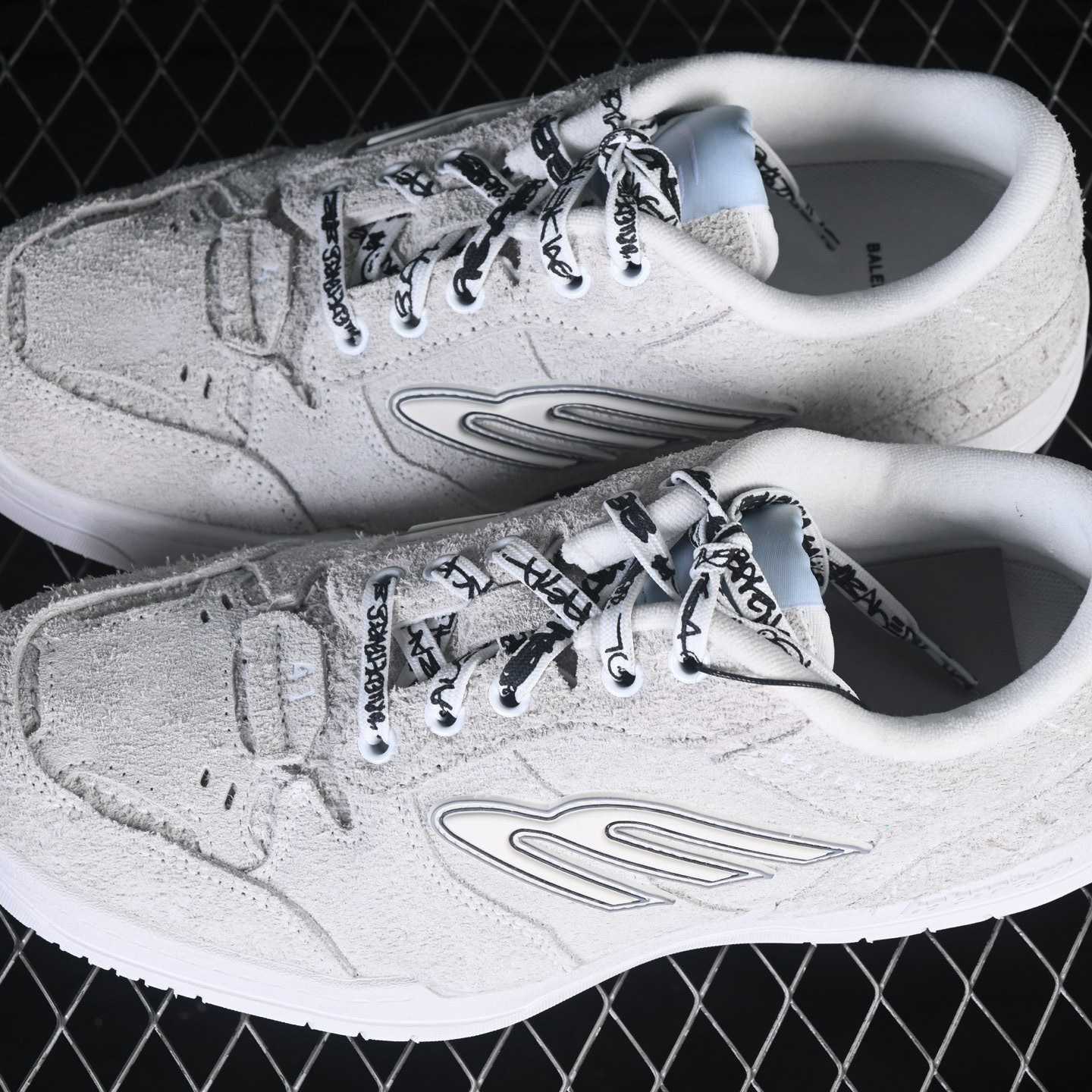 Balenciaga Hamptons Sneaker In Off-white And Black Brushed Suede Cowskin - DopestKickz