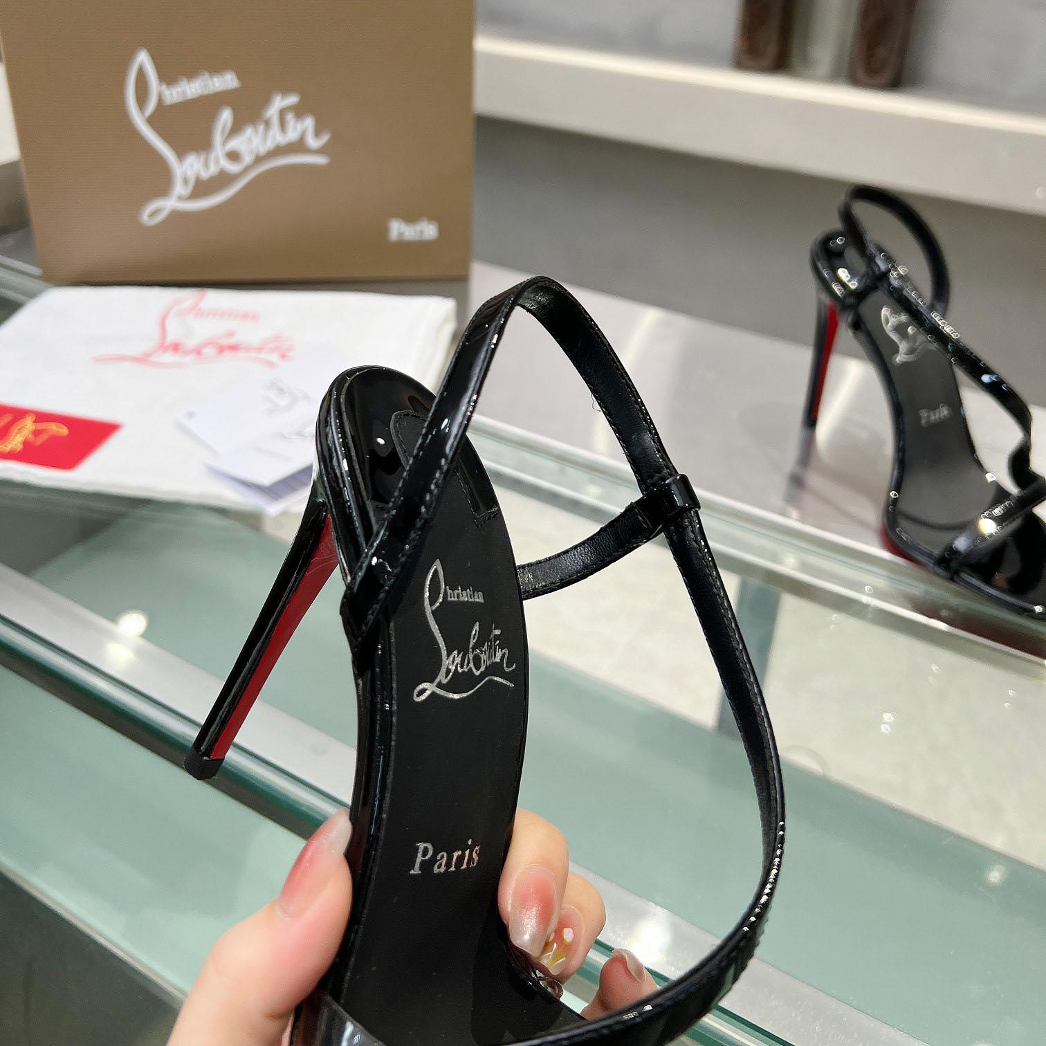 Christian Louboutin Rosa Z  100 mm Sandals  Patent Calf Leather - Black  - DopestKickz
