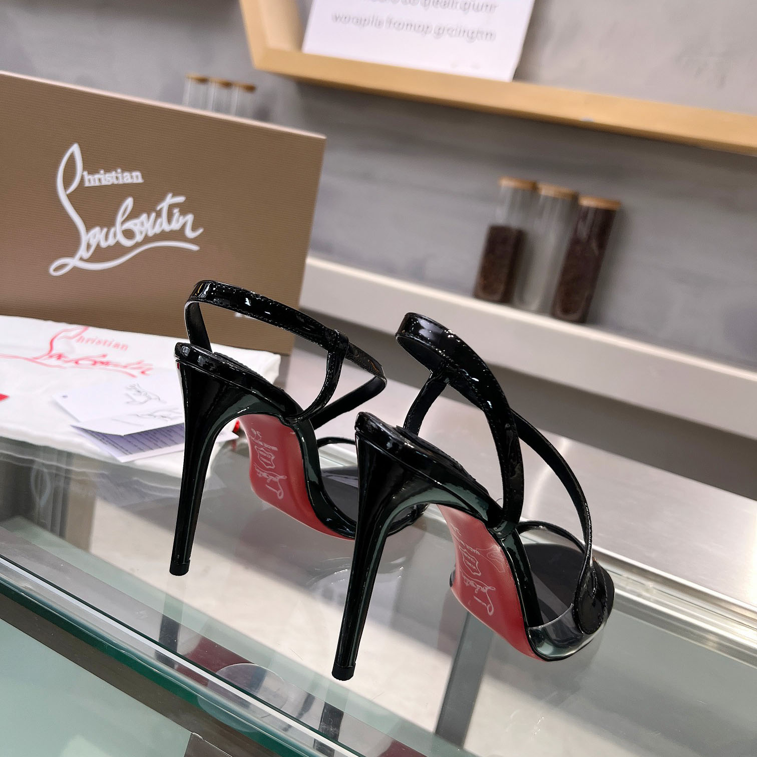 Christian Louboutin Rosa Z  100 mm Sandals  Patent Calf Leather - Black  - DopestKickz