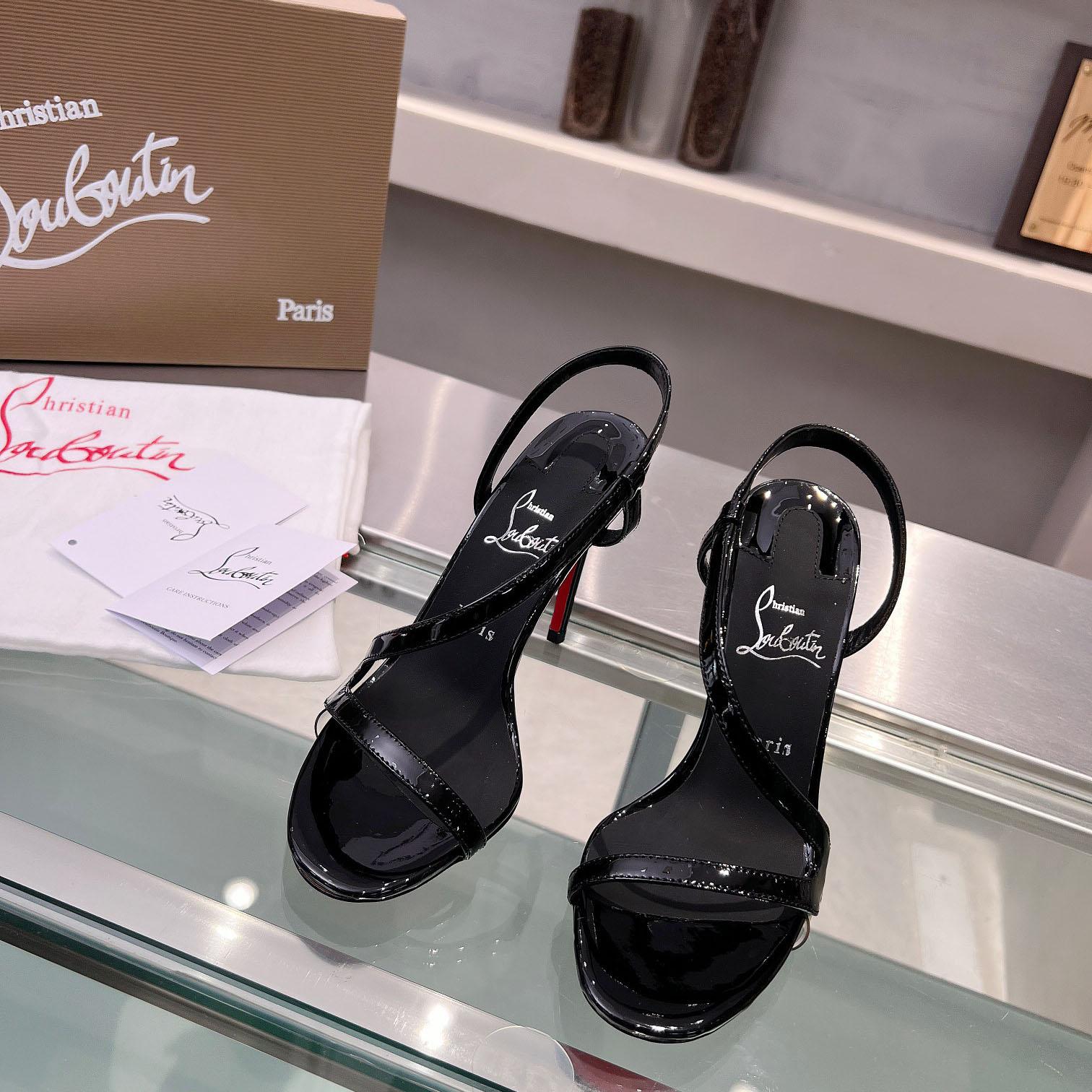 Christian Louboutin Rosa Z  100 mm Sandals  Patent Calf Leather - Black  - DopestKickz