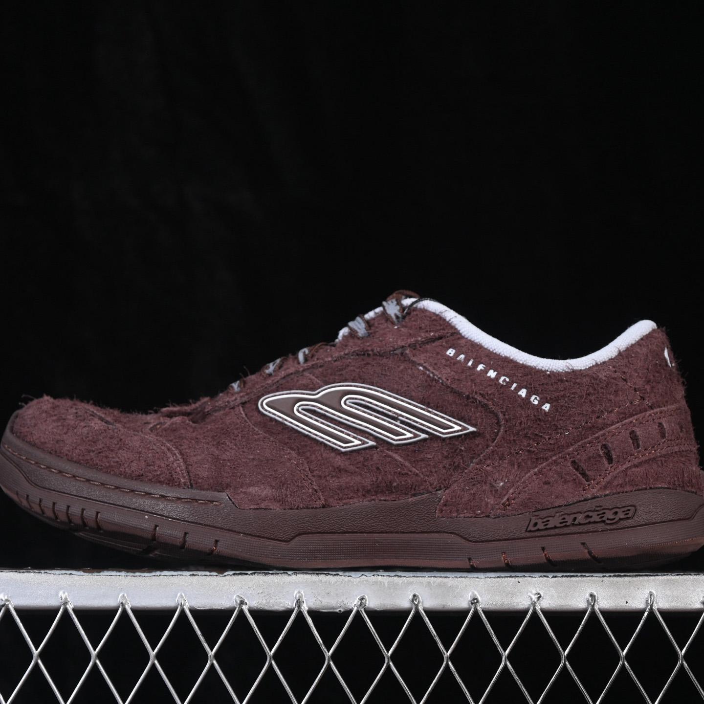 Balenciaga Hamptons Sneaker In Dark Brown And Beige Brushed Suede Cowskin - DopestKickz