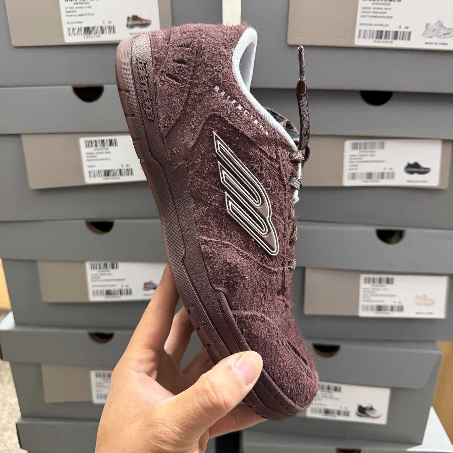 Balenciaga Hamptons Sneaker In Dark Brown And Beige Brushed Suede Cowskin - DopestKickz