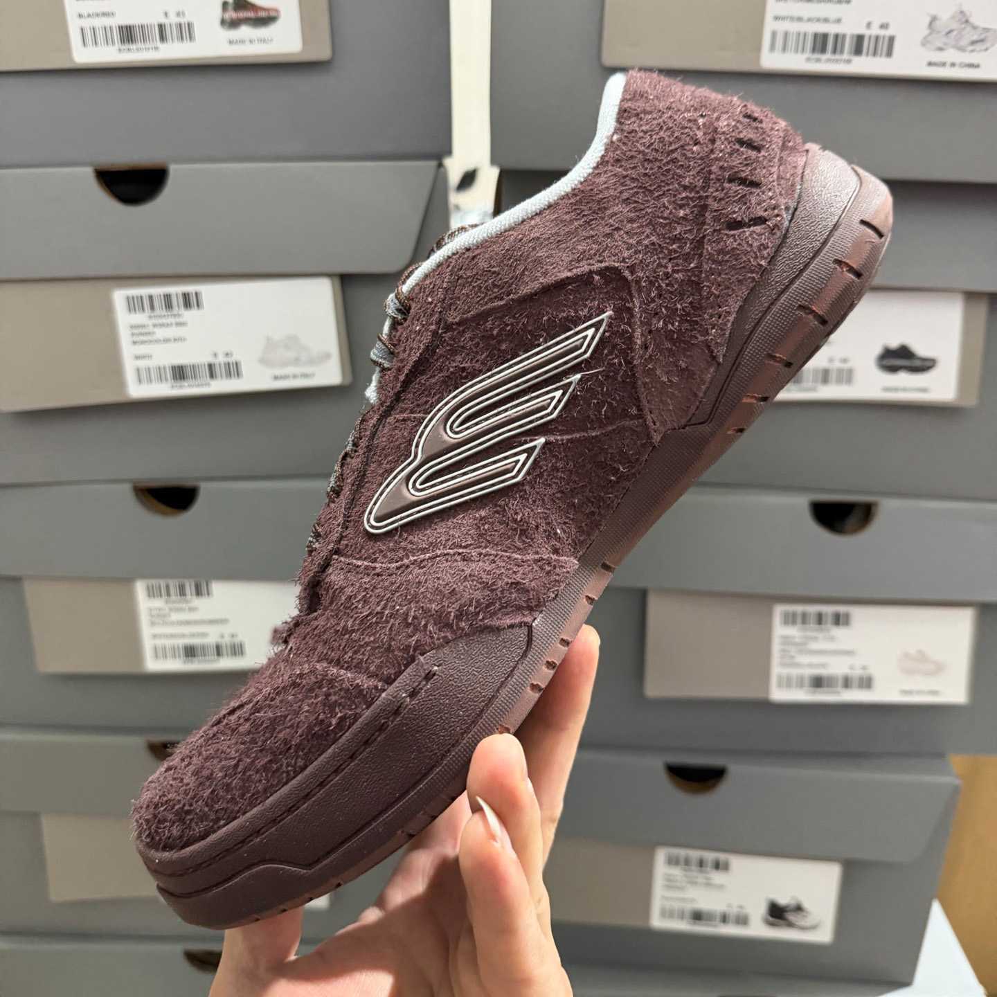 Balenciaga Hamptons Sneaker In Dark Brown And Beige Brushed Suede Cowskin - DopestKickz