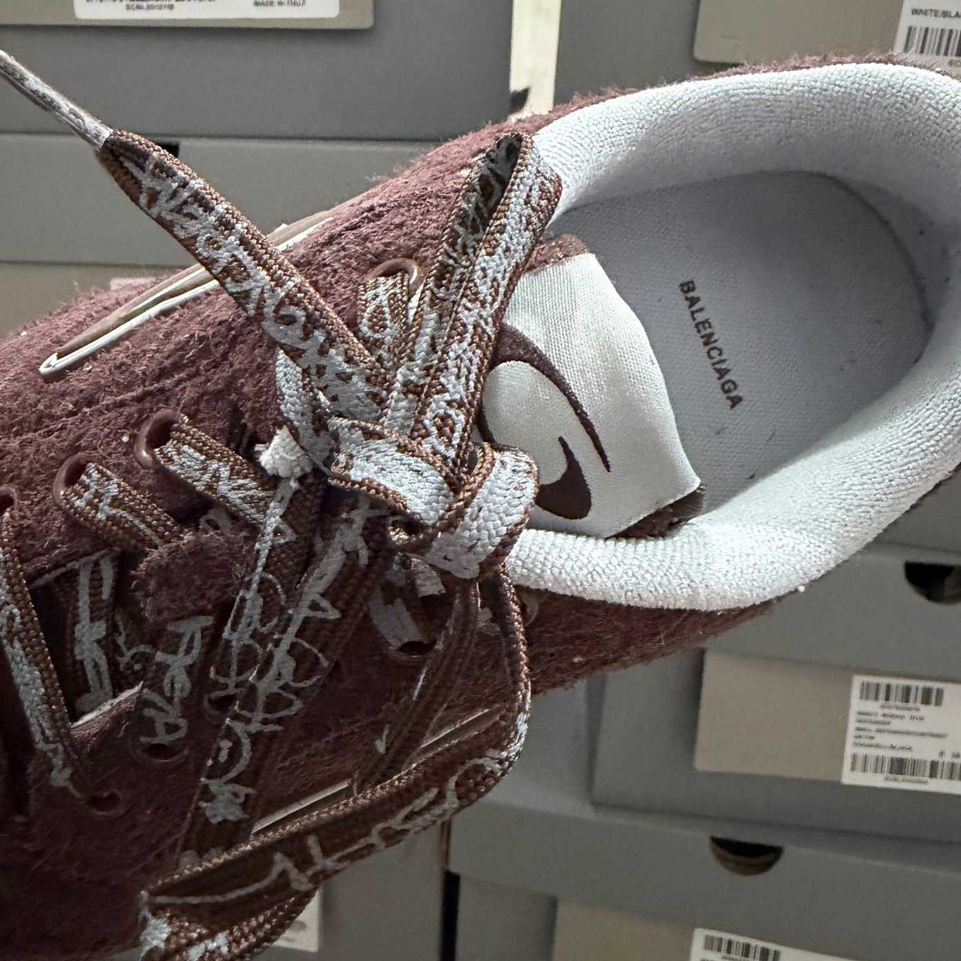 Balenciaga Hamptons Sneaker In Dark Brown And Beige Brushed Suede Cowskin - DopestKickz