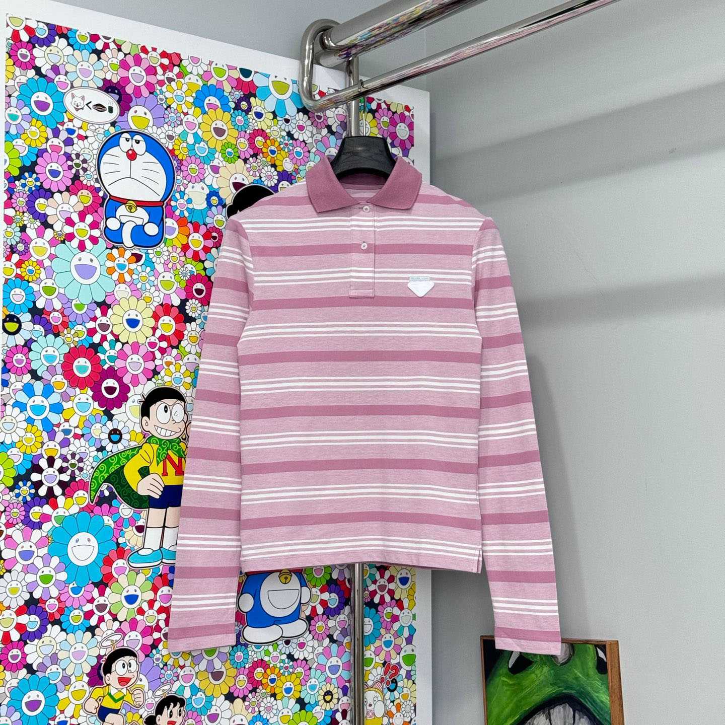 Prada Long-sleeved Striped Piqué Polo Shirt - DopestKickz