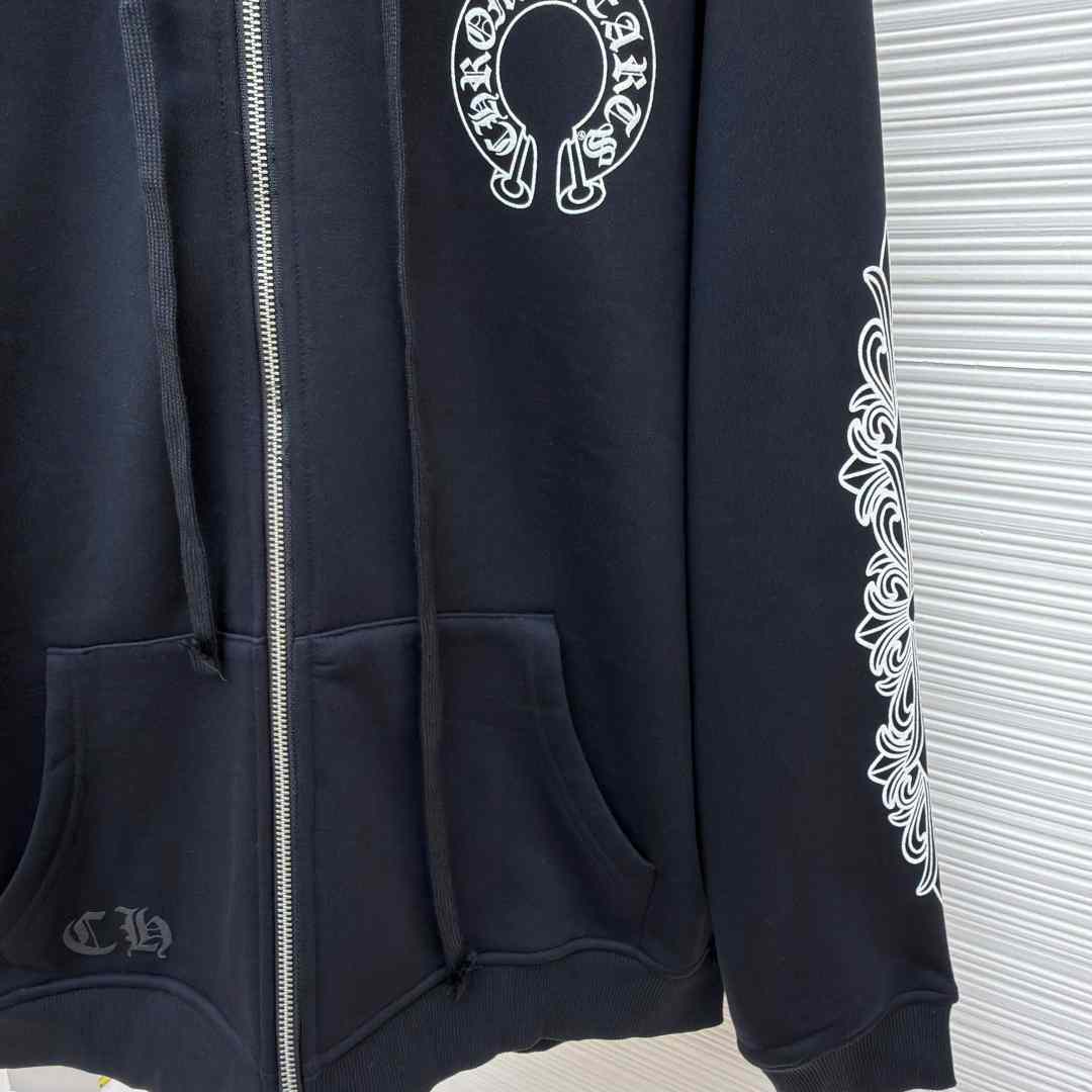 Chrome Hearts Horseshoe-Print Zip-Up Hoodie - DopestKickz