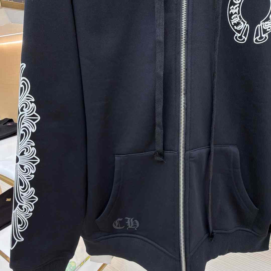 Chrome Hearts Horseshoe-Print Zip-Up Hoodie - DopestKickz