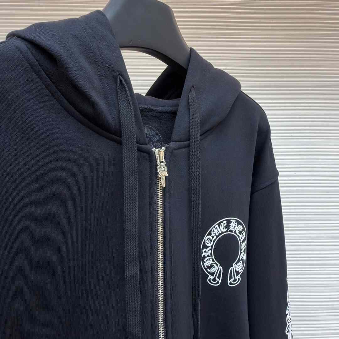 Chrome Hearts Horseshoe-Print Zip-Up Hoodie - DopestKickz