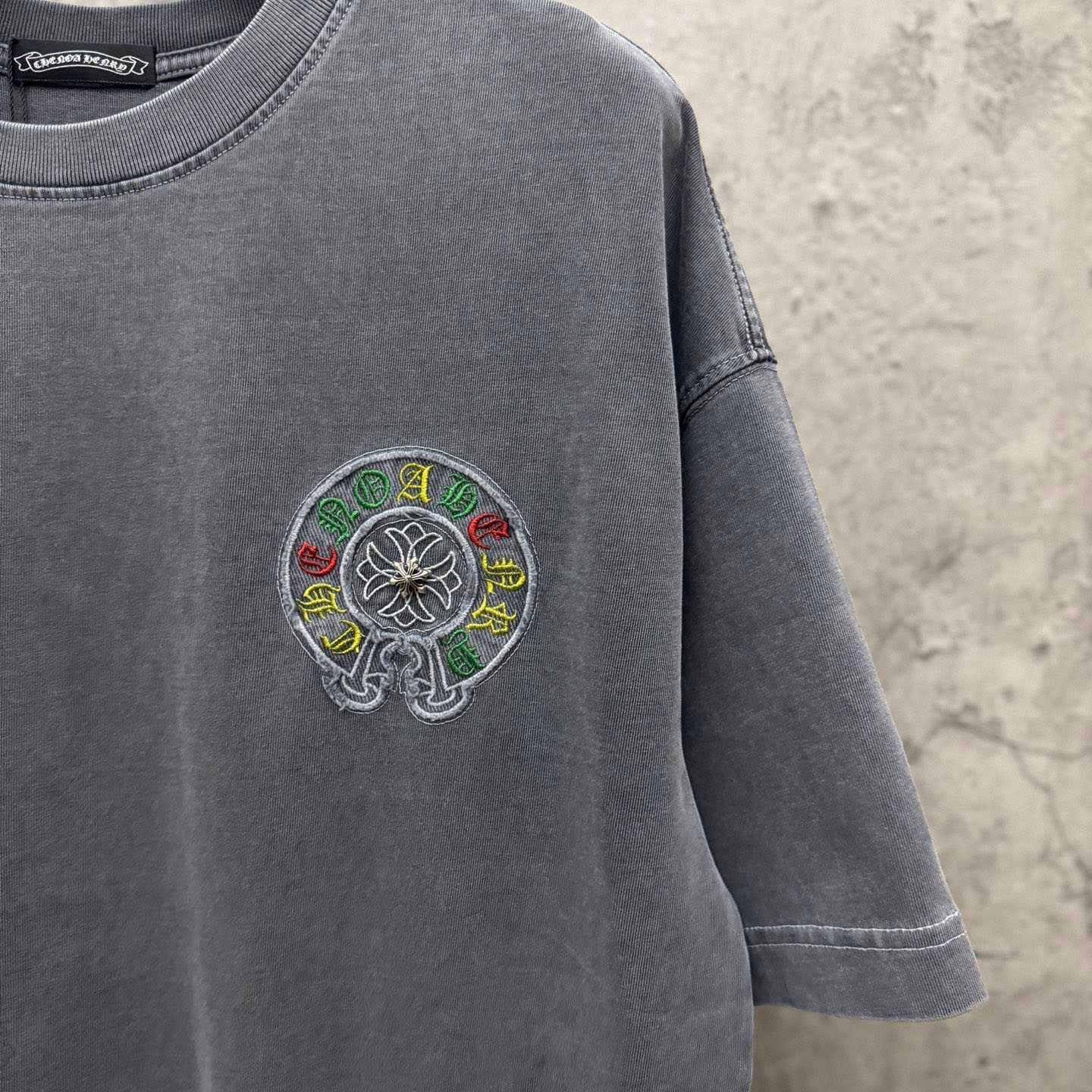 Chrome Hearts Horseshoe Cross Lips Patch Embroidered Crewneck Tee 'Grey' - DopestKickz