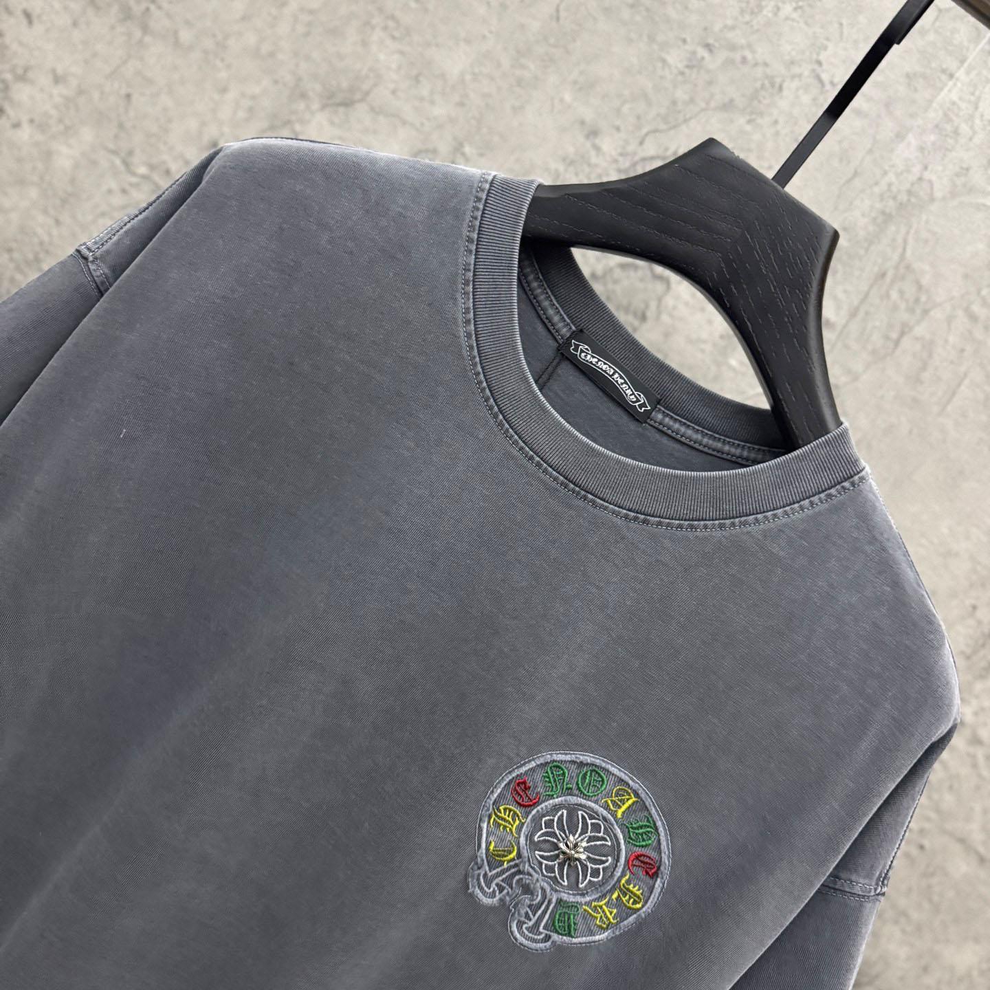 Chrome Hearts Horseshoe Cross Lips Patch Embroidered Crewneck Tee 'Grey' - DopestKickz