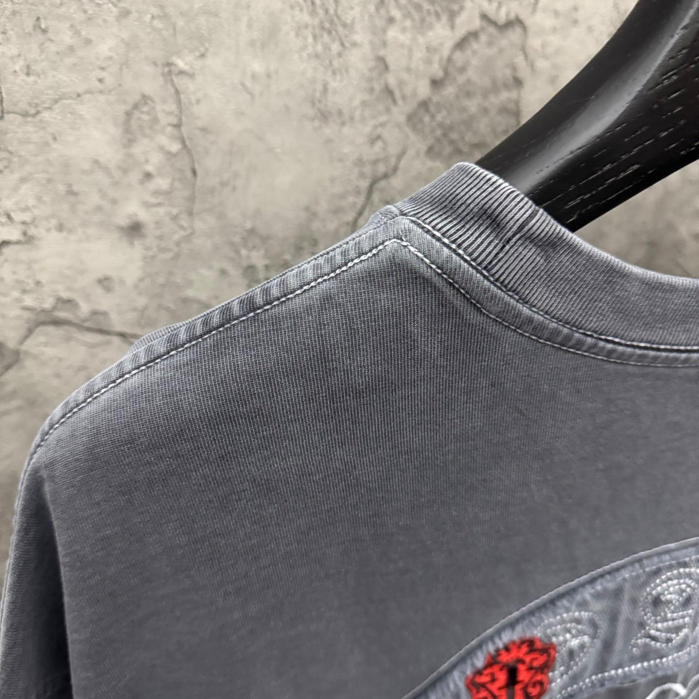 Chrome Hearts Horseshoe Cross Lips Patch Embroidered Crewneck Tee 'Grey' - DopestKickz