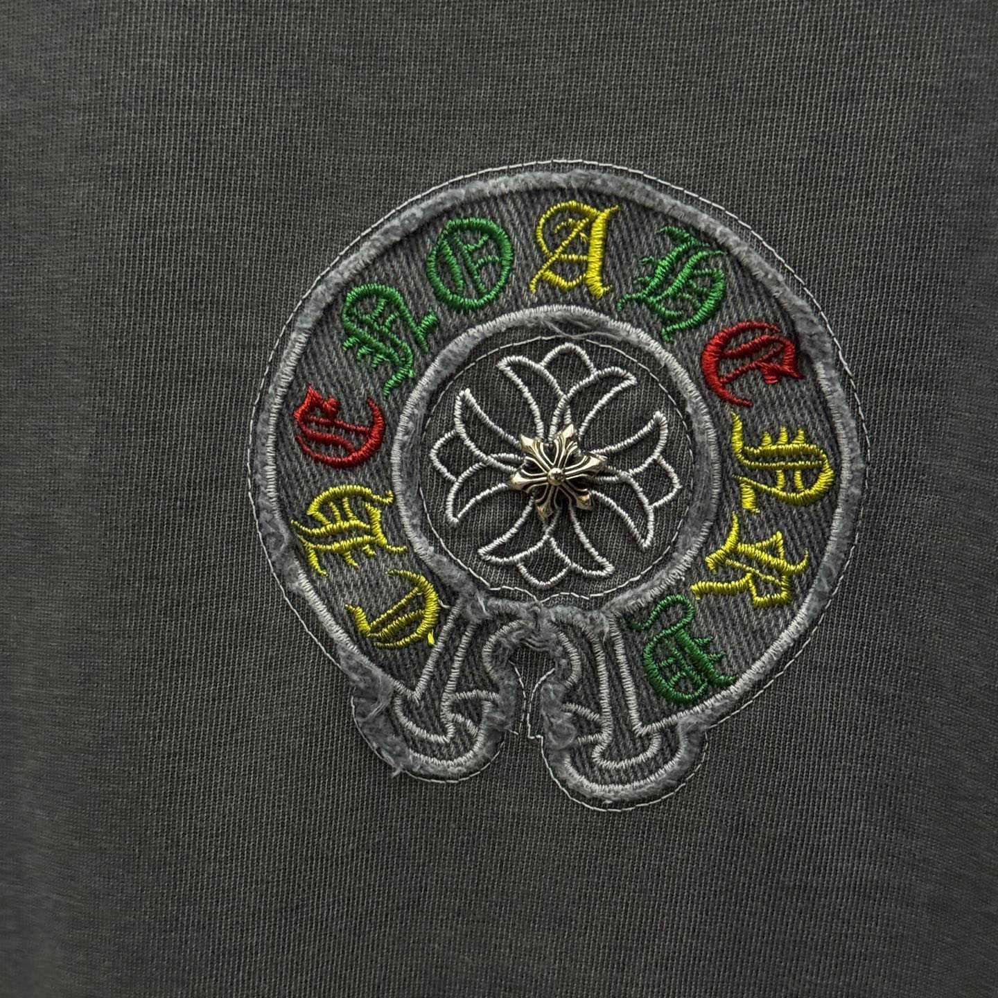 Chrome Hearts Horseshoe Cross Lips Patch Embroidered Crewneck Tee 'Grey' - DopestKickz