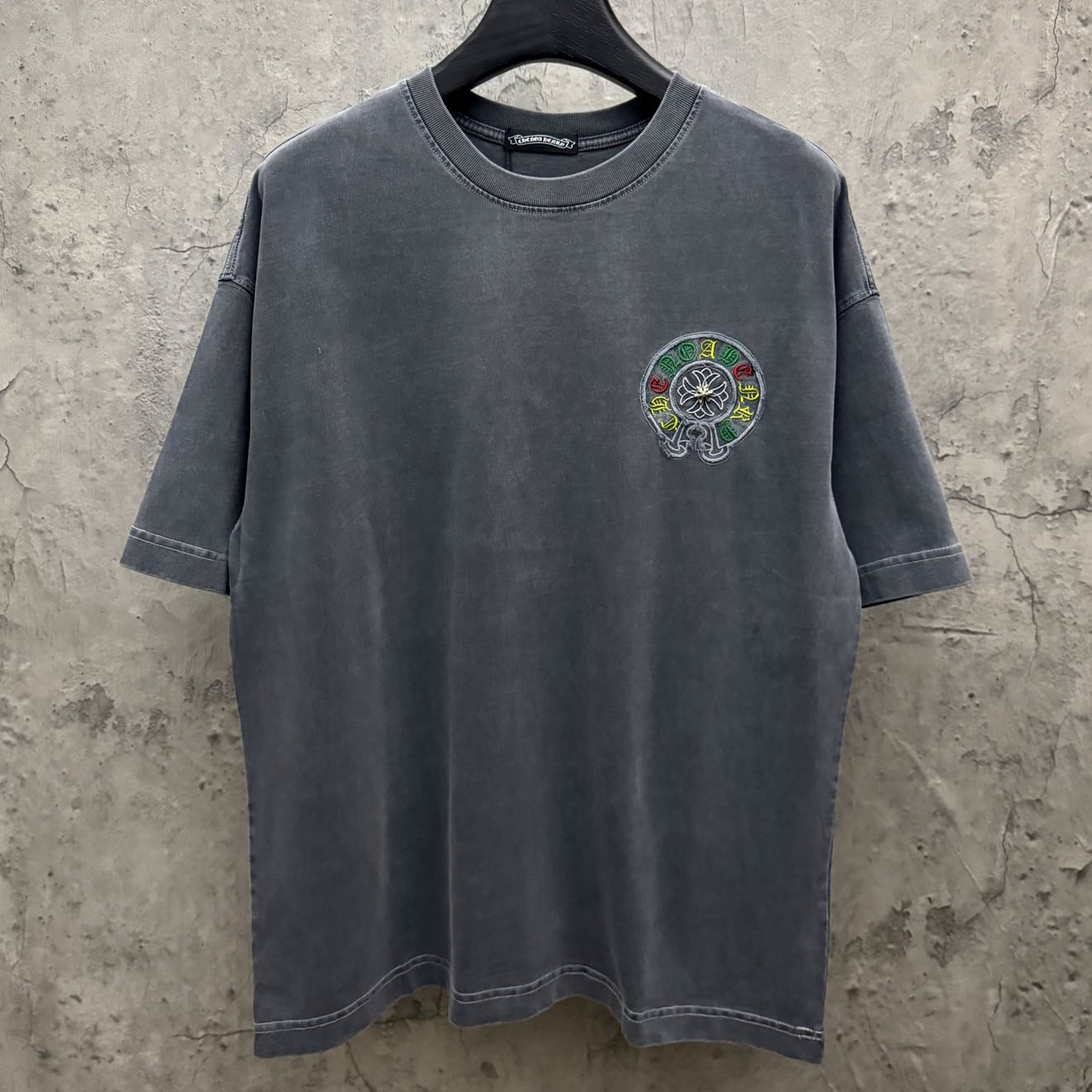 Chrome Hearts Horseshoe Cross Lips Patch Embroidered Crewneck Tee 'Grey' - DopestKickz