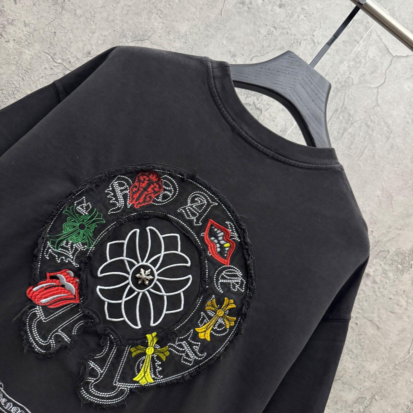 Chrome Hearts Horseshoe Cross Lips Patch Embroidered Crewneck Tee 'Black' - DopestKickz