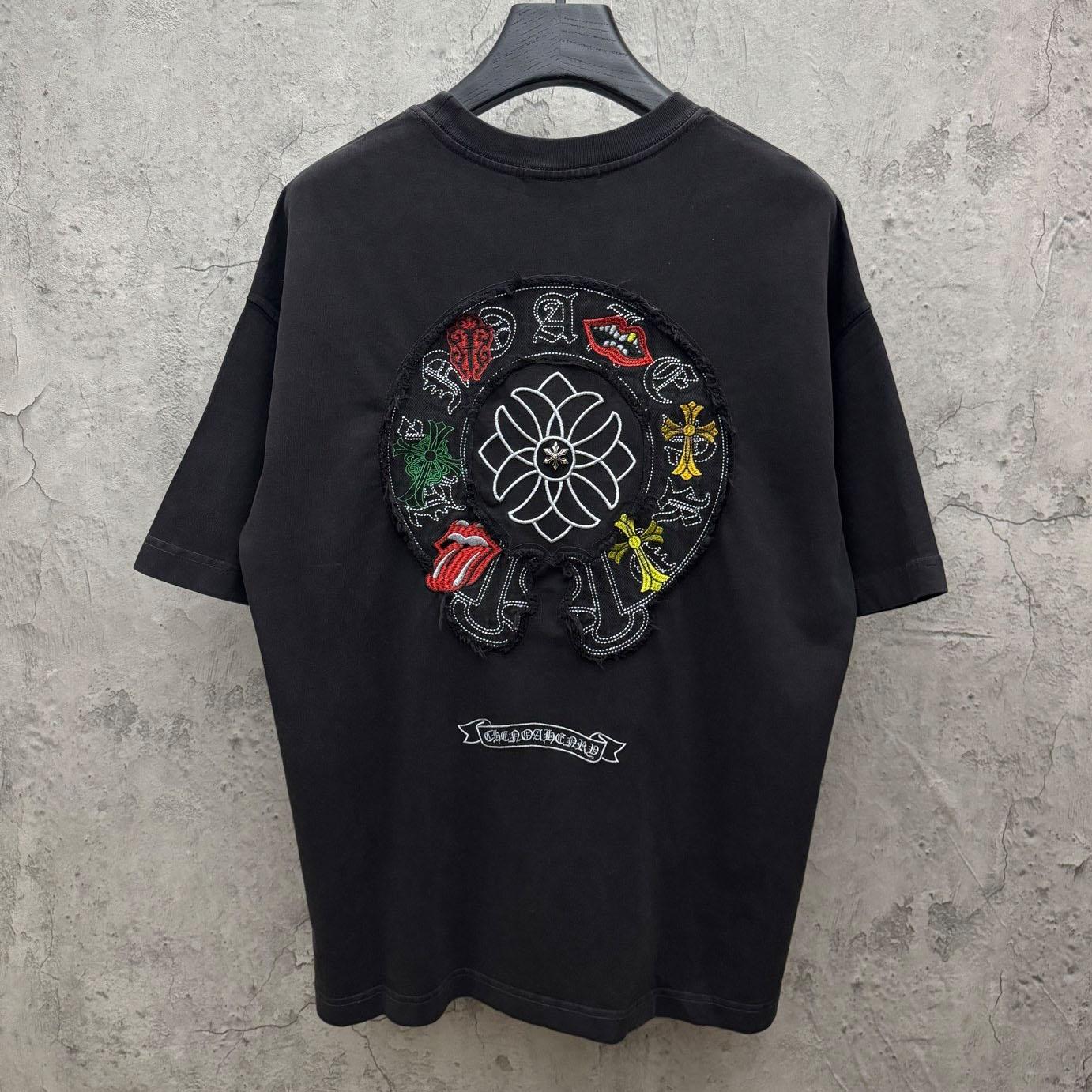 Chrome Hearts Horseshoe Cross Lips Patch Embroidered Crewneck Tee 'Black' - DopestKickz