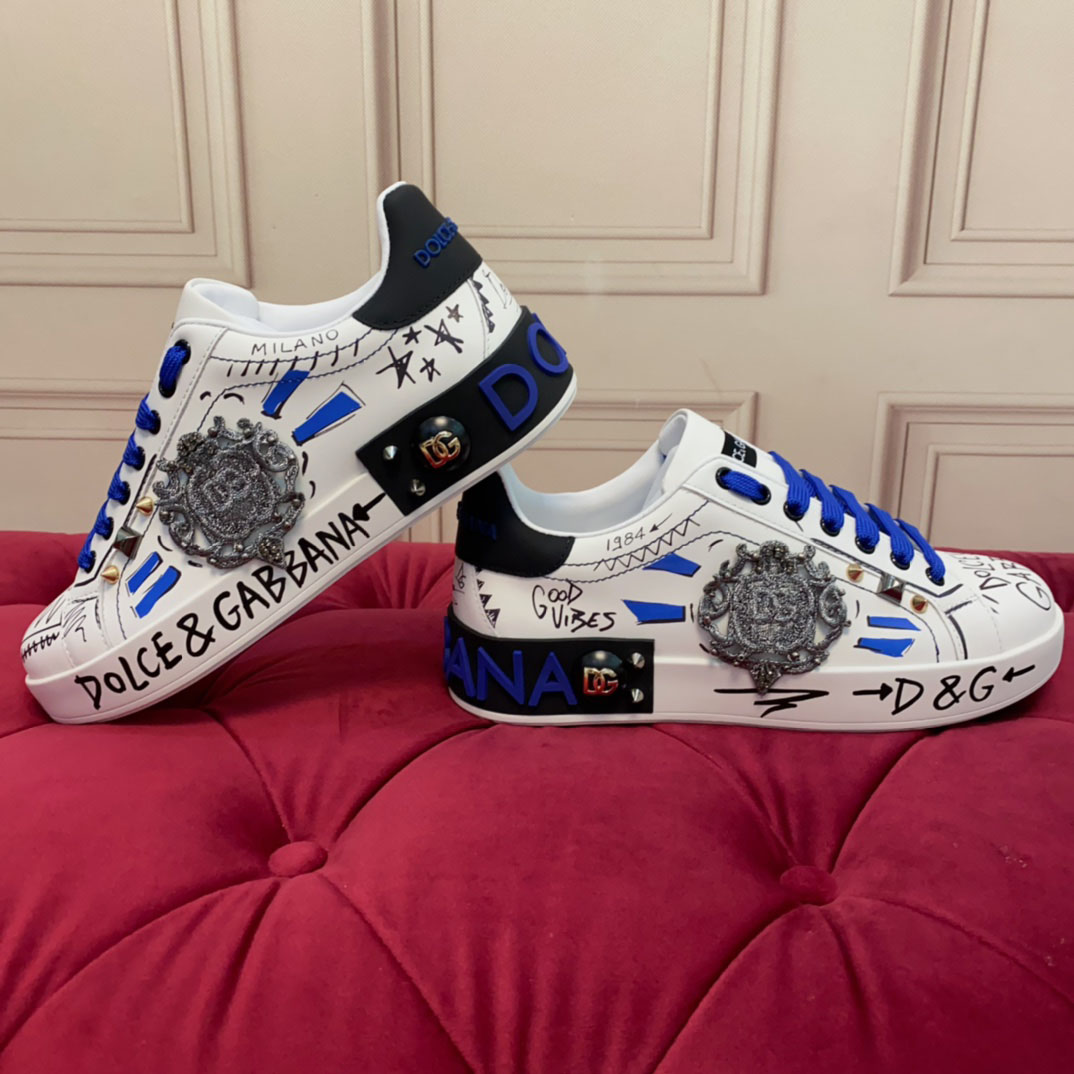 Dolce & Gabbana Calfskin Portofino Sneakers With Patch - DopestKickz