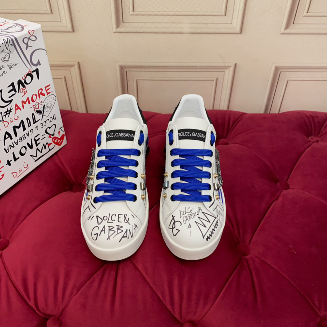 Dolce & Gabbana Calfskin Portofino Sneakers With Patch - DopestKickz