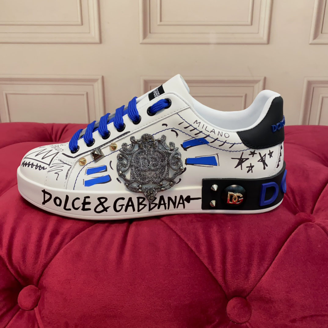 Dolce & Gabbana Calfskin Portofino Sneakers With Patch - DopestKickz