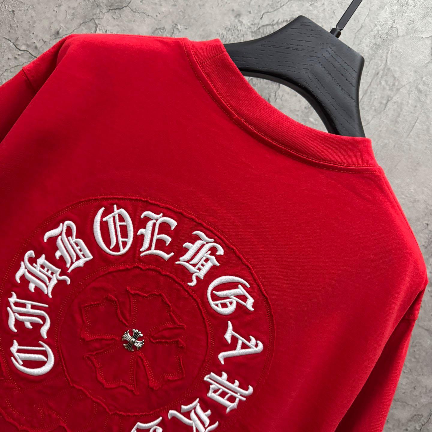 Chrome Hearts Red Sanskrit Horseshoe Embroidered  T-Shirt - DopestKickz