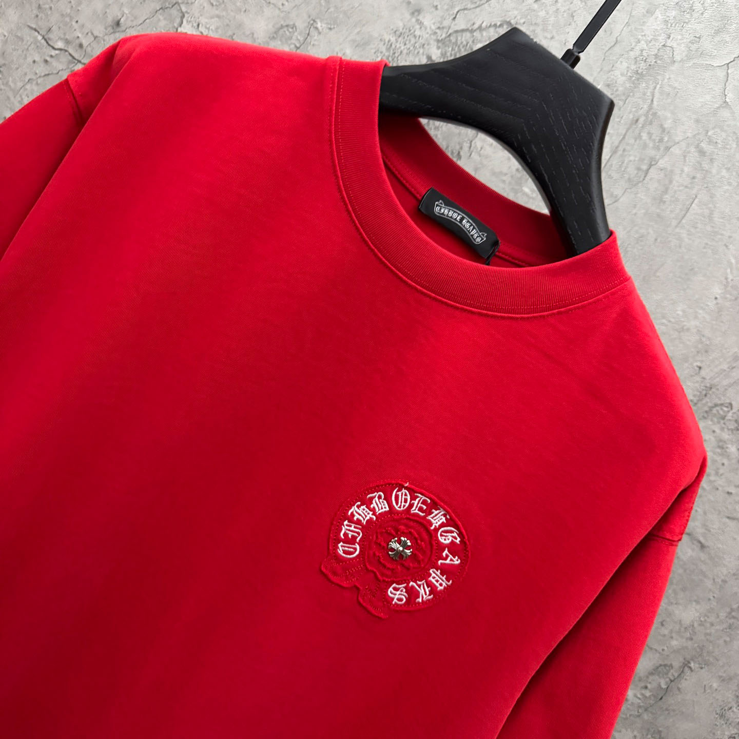 Chrome Hearts Red Sanskrit Horseshoe Embroidered  T-Shirt - DopestKickz