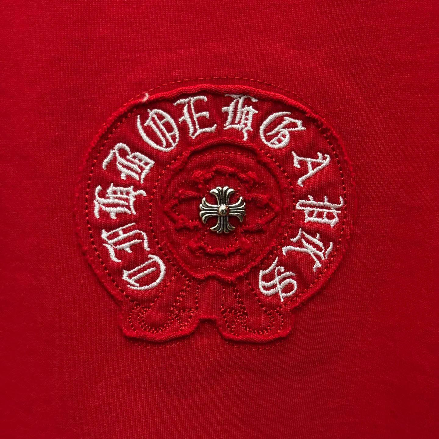 Chrome Hearts Red Sanskrit Horseshoe Embroidered  T-Shirt - DopestKickz
