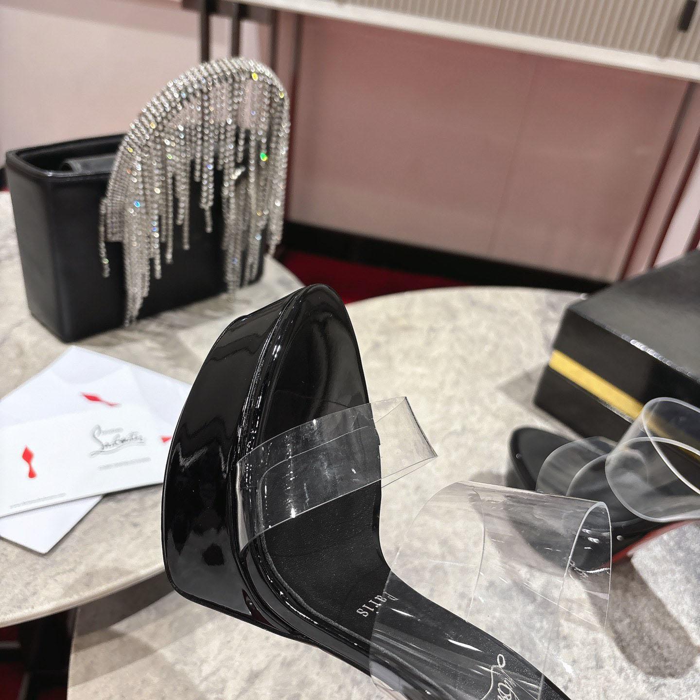 Christian Louboutin 150 MM Mules  TPU And Patent Calf Leather - Black  - DopestKickz