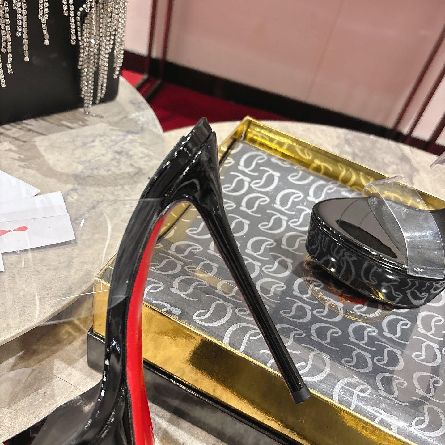 Christian Louboutin 150 MM Mules  TPU And Patent Calf Leather - Black  - DopestKickz