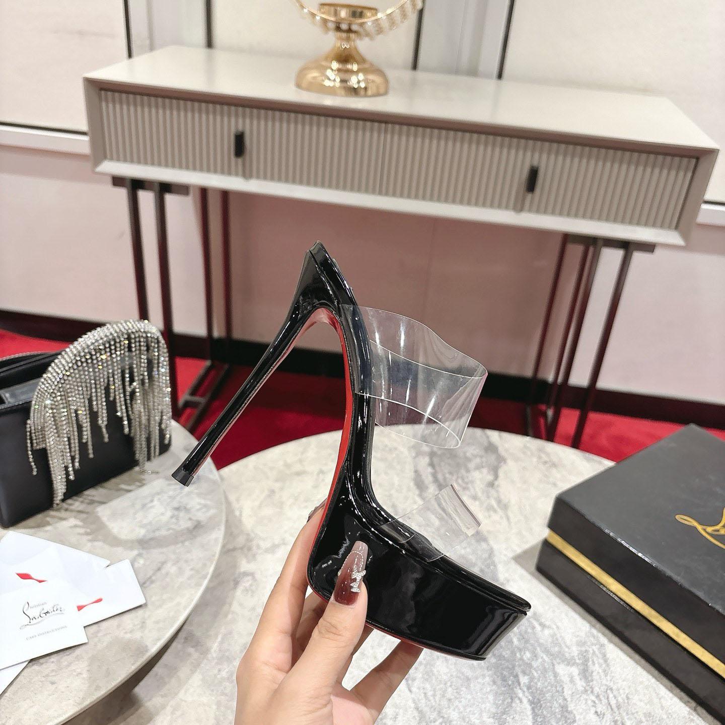 Christian Louboutin 150 MM Mules  TPU And Patent Calf Leather - Black  - DopestKickz