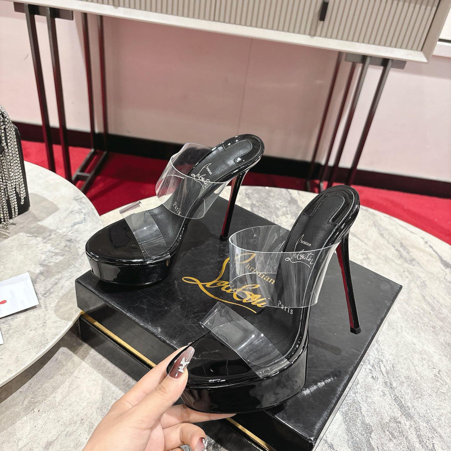 Christian Louboutin 150 MM Mules  TPU And Patent Calf Leather - Black  - DopestKickz