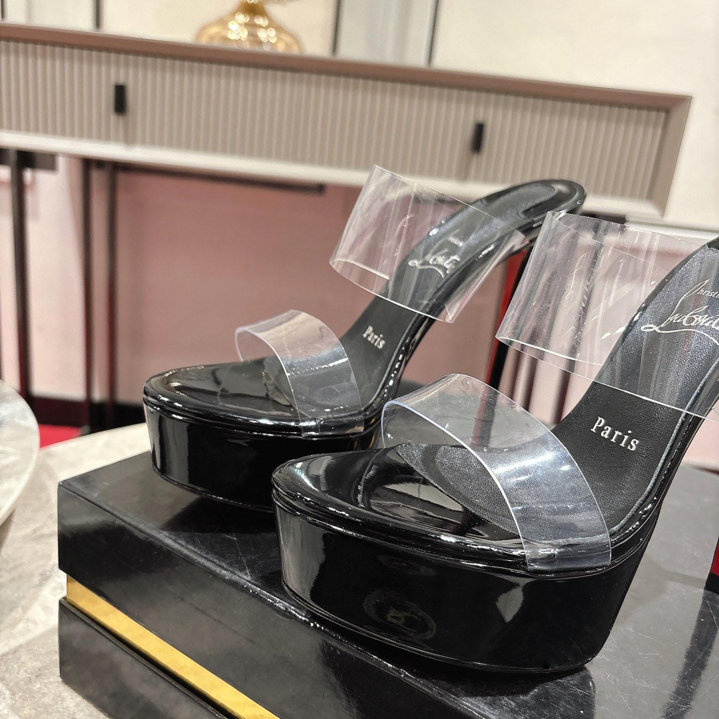 Christian Louboutin 150 MM Mules  TPU And Patent Calf Leather - Black  - DopestKickz