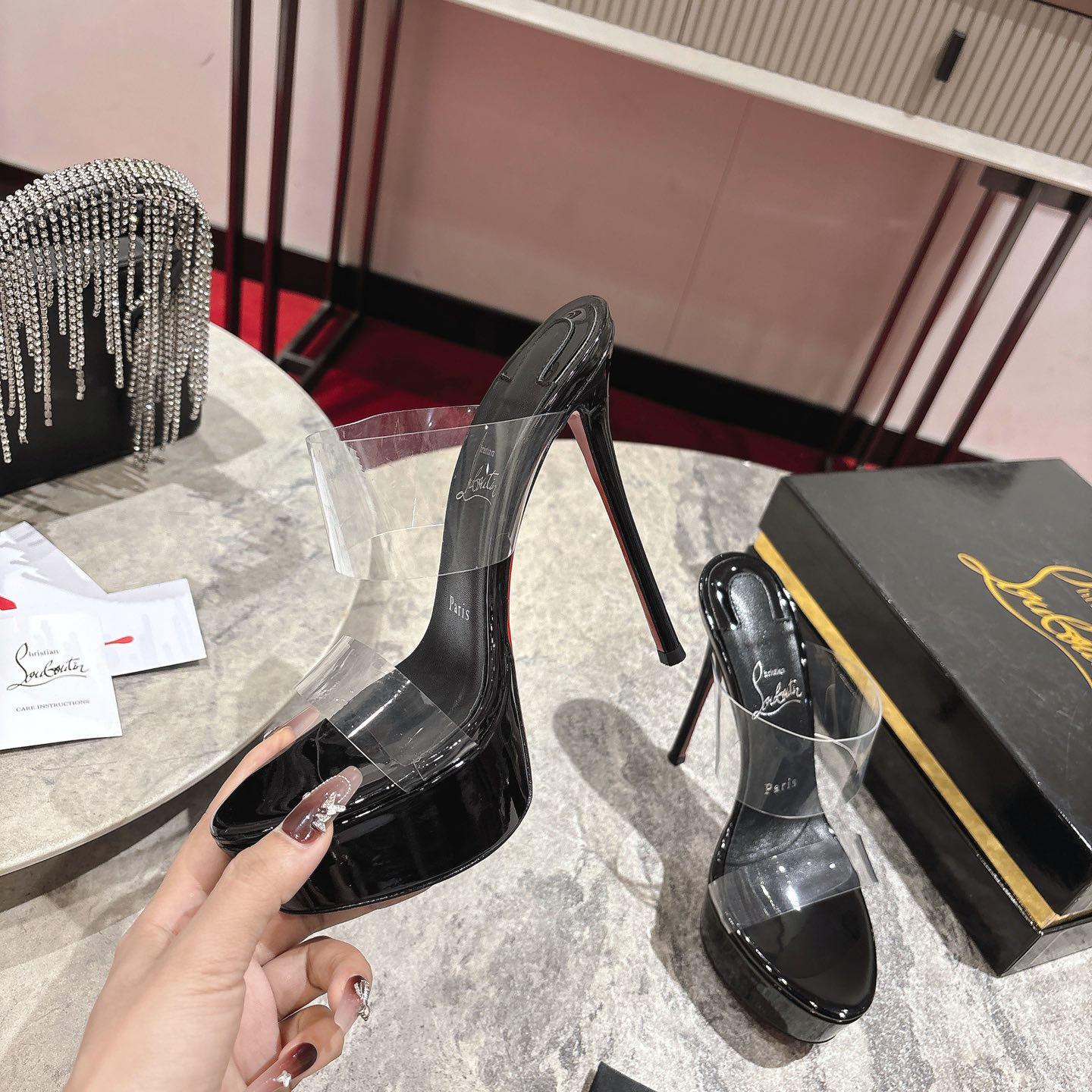 Christian Louboutin 150 MM Mules  TPU And Patent Calf Leather - Black  - DopestKickz